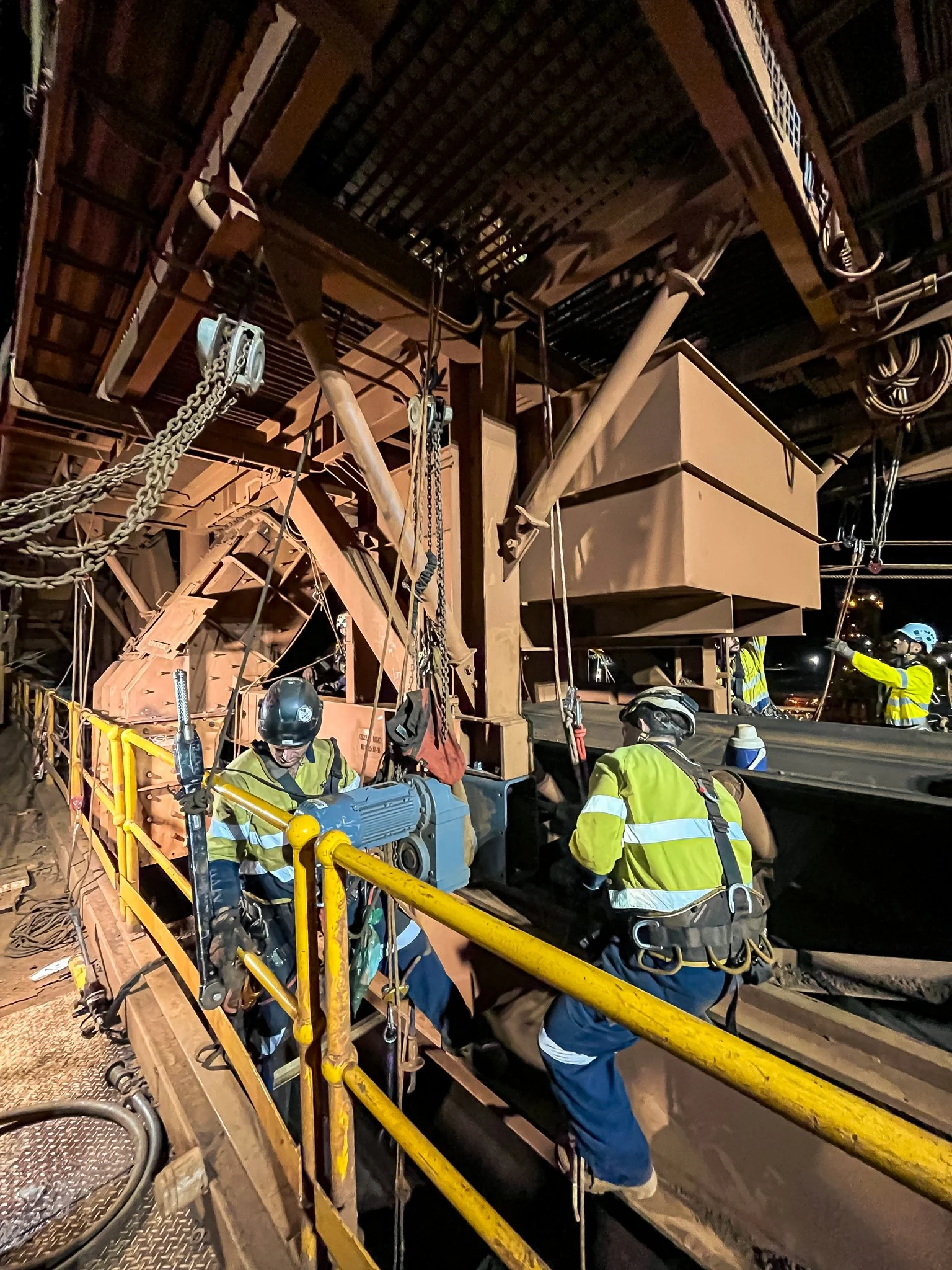 Rope access shutdown crew at Australian power station – industrial boilermaker and welding services by HARTS for refineries, mines, and energy plants.