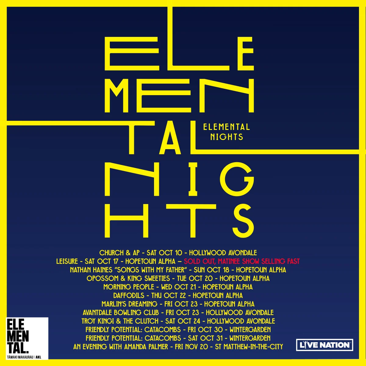 Tour News - Elemental Nights Curated Concert Series Starts this Saturday!
