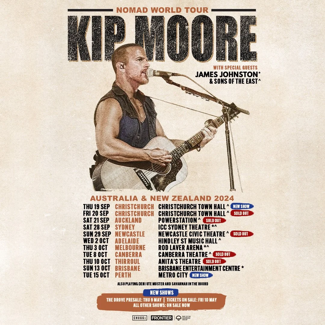 Tour News - Kip Moore adds new Perth and Christchurch dates to Nomad World Tour