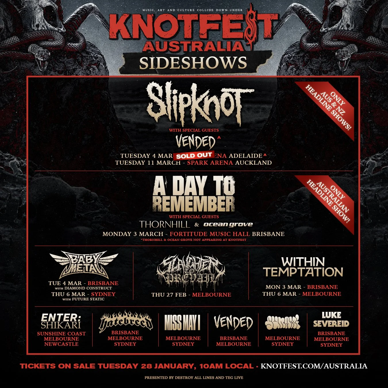Tour News - Knotfest Australia announce sideshows