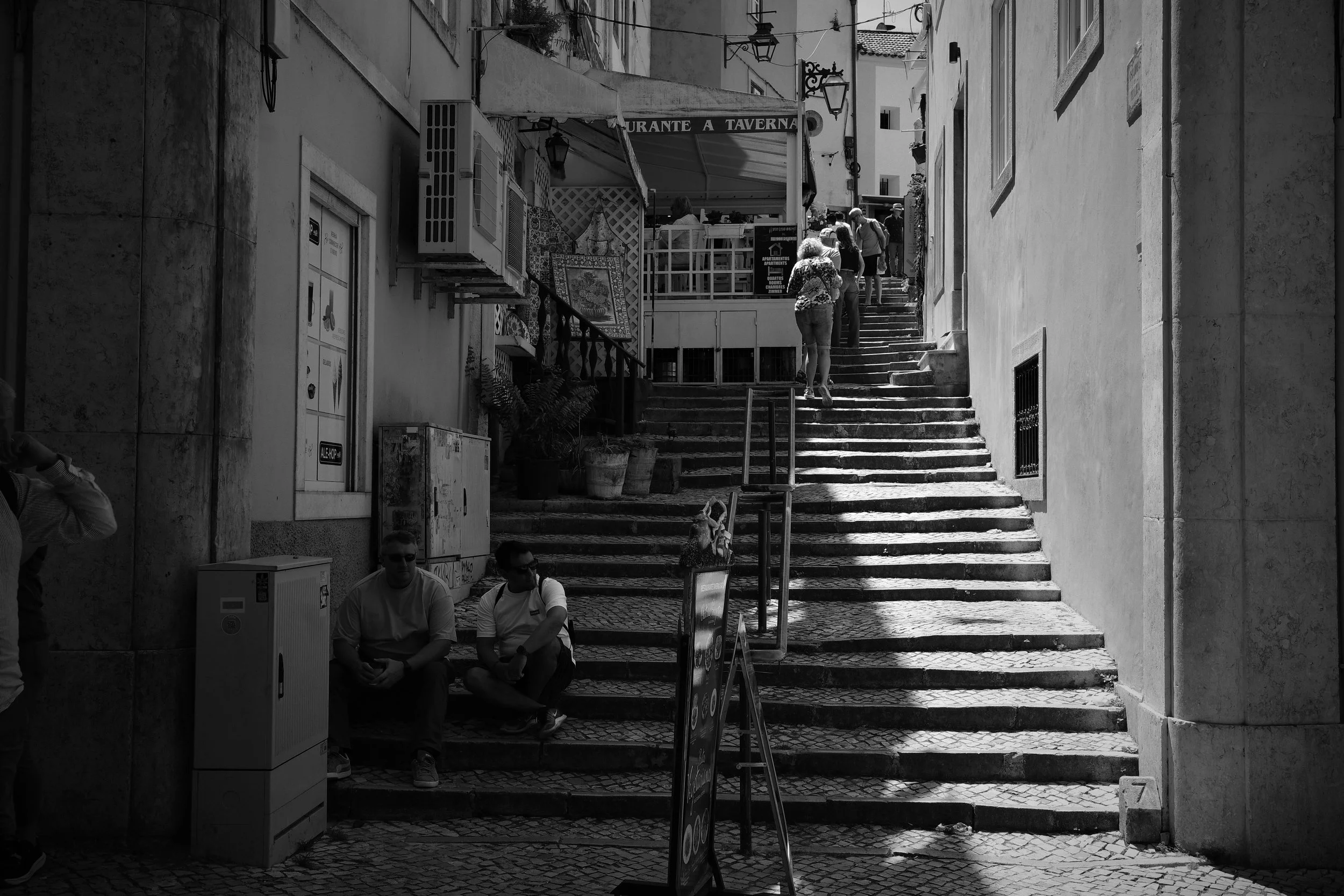 Cascais in shadows and light, carved in stone.