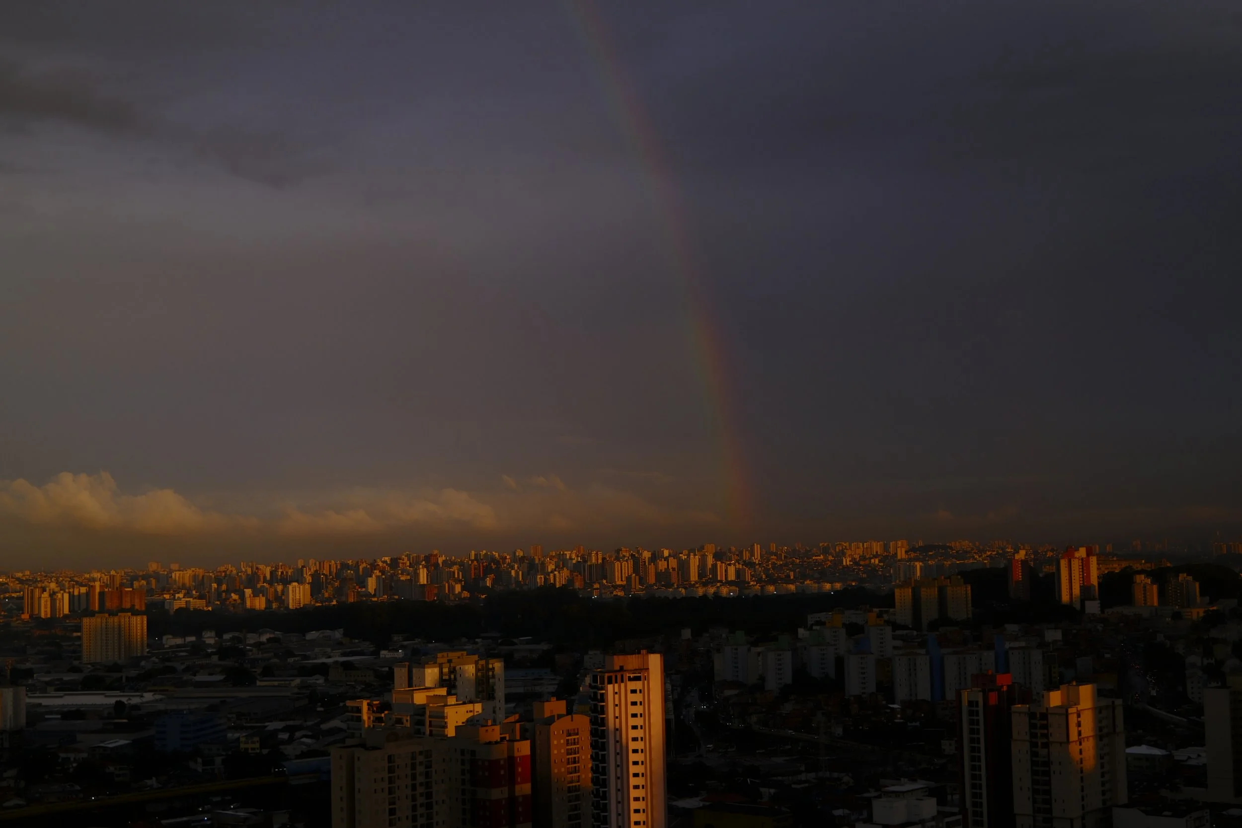 São Paulo under the rainbow — hope rising above the skyline.