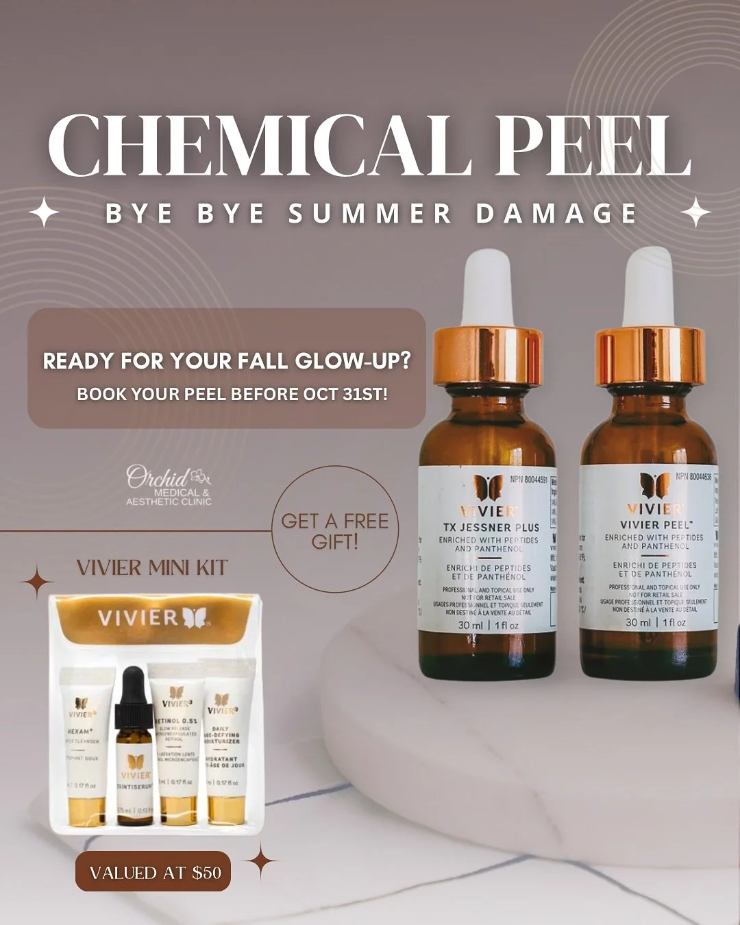 🍁 Peel Season is Here &ndash; Bye Bye Summer Damage!
Fall is the best time to refresh your skin and undo the effects of summer sun.
Our customized chemical peels help reduce dullness, fine lines, and uneven tone &mdash; leaving your skin renewed and