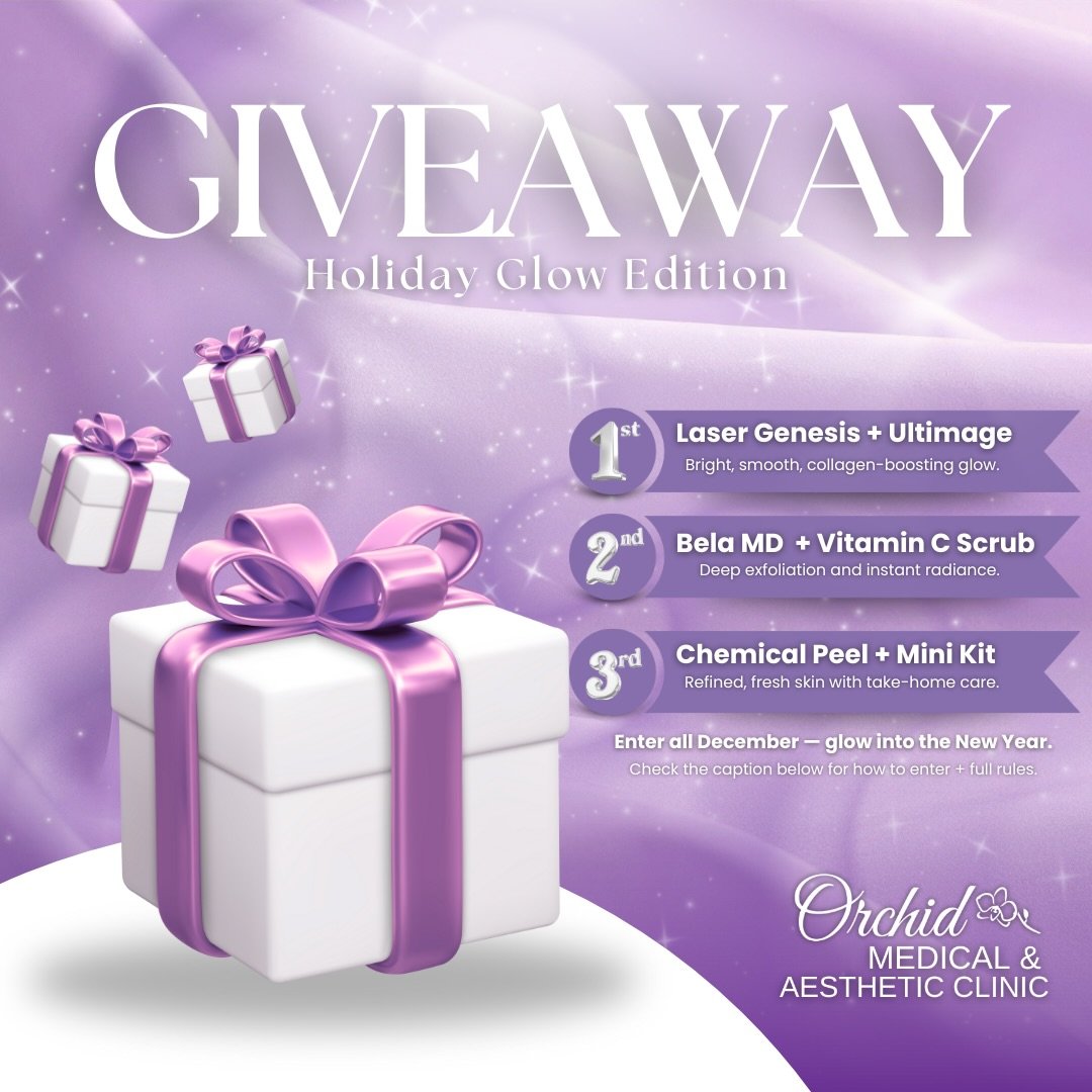 ✨ The Holiday Glow Giveaway

To thank our wonderful patients, we&rsquo;re celebrating the season with a special glow-worthy giveaway. ✨

🎁 Prizes

🥇 1st Prize: Laser Genesis Treatment + Vivier Ultimage
🥈 2nd Prize: Bela MD Facial + Vivier Vitamin 