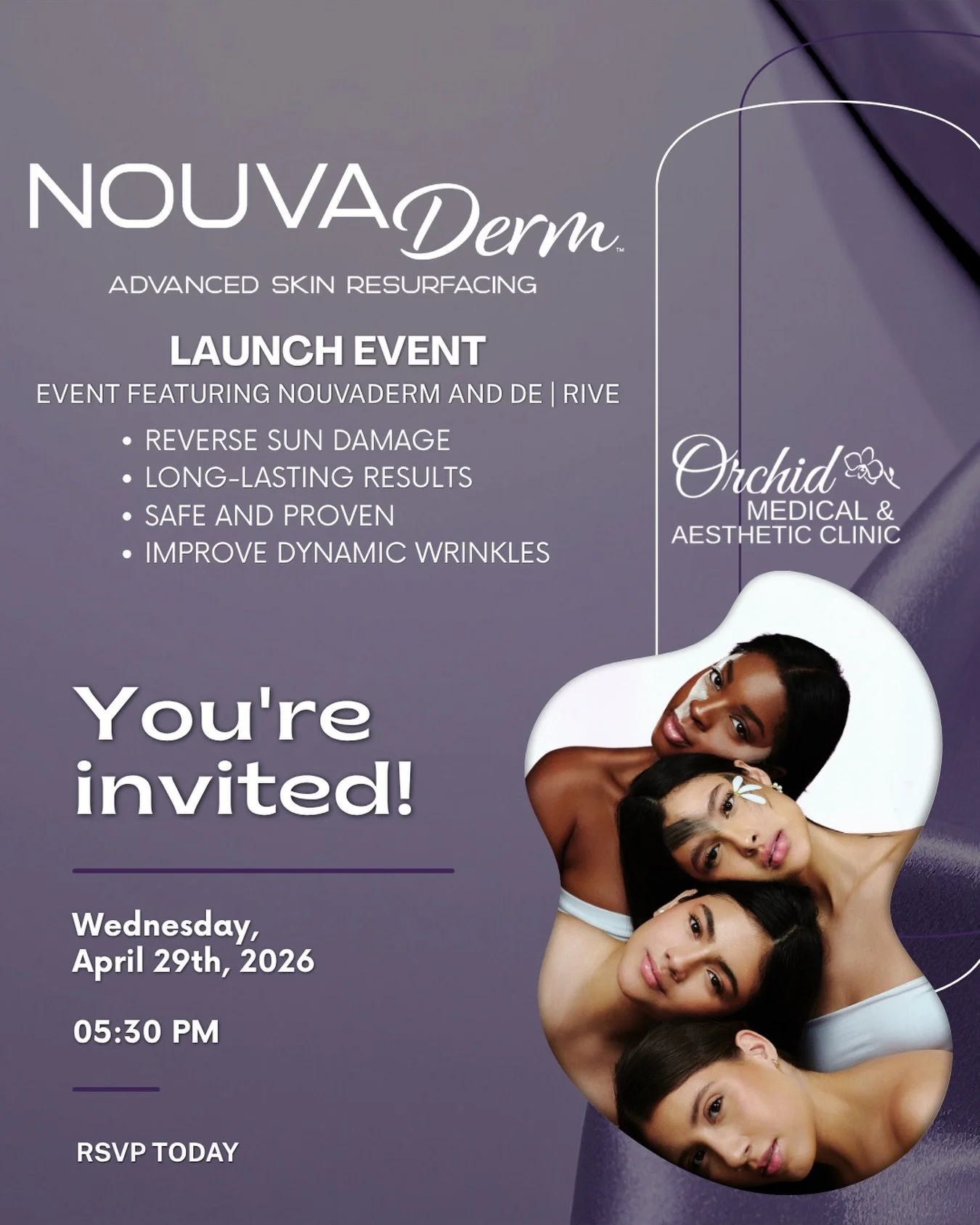 ✨ You&rsquo;re Invited! ✨

Join us for the exclusive launch of Nouvaderm at Orchid Medical Clinic!

Nouvaderm is an advanced skin rejuvenation treatment designed to improve texture, boost collagen, and leave your skin looking smoother, firmer, and mo