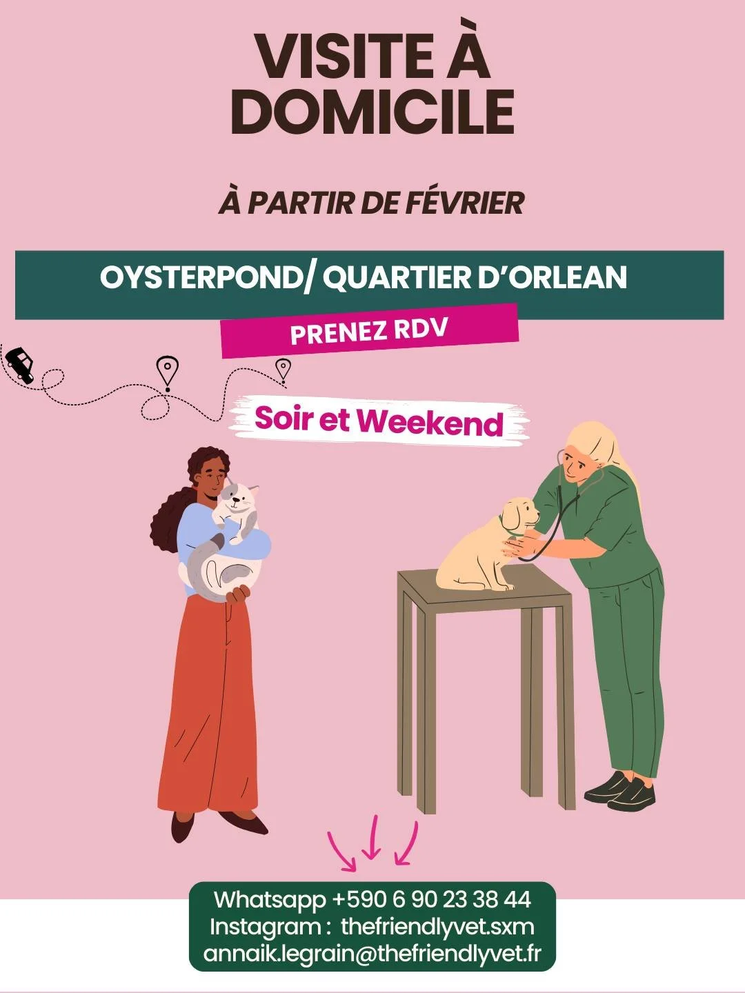 Parce qu'il est parfois difficile de se d&eacute;placer avec son animal, vous pouvez d&eacute;sormais  prendre rdv pour une visite &agrave; domicile ! 
Contactez le cabinet pour plus d'informations.
Because it can be challenging bringing your pet to 