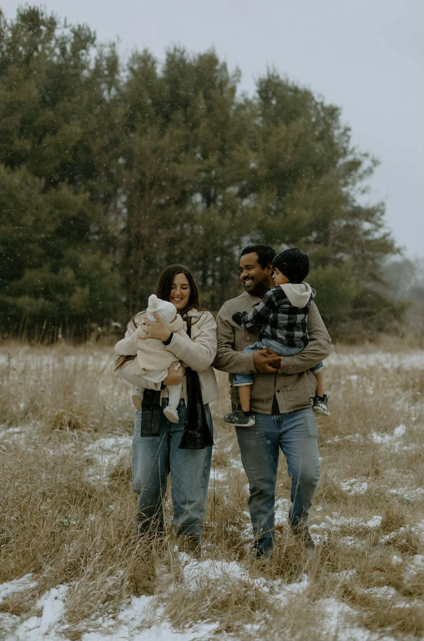 family walking on a field