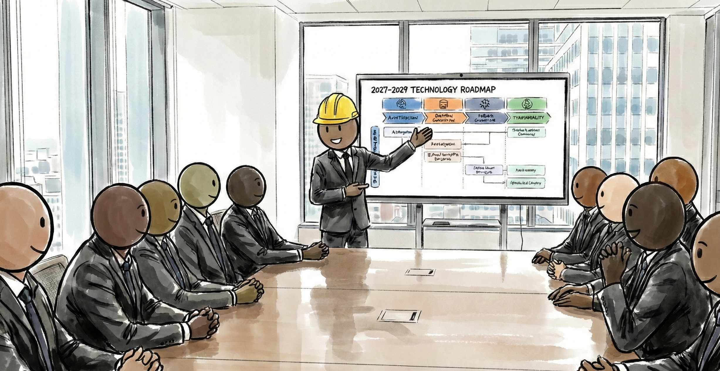 CTO in a Board Meeting with Engineers