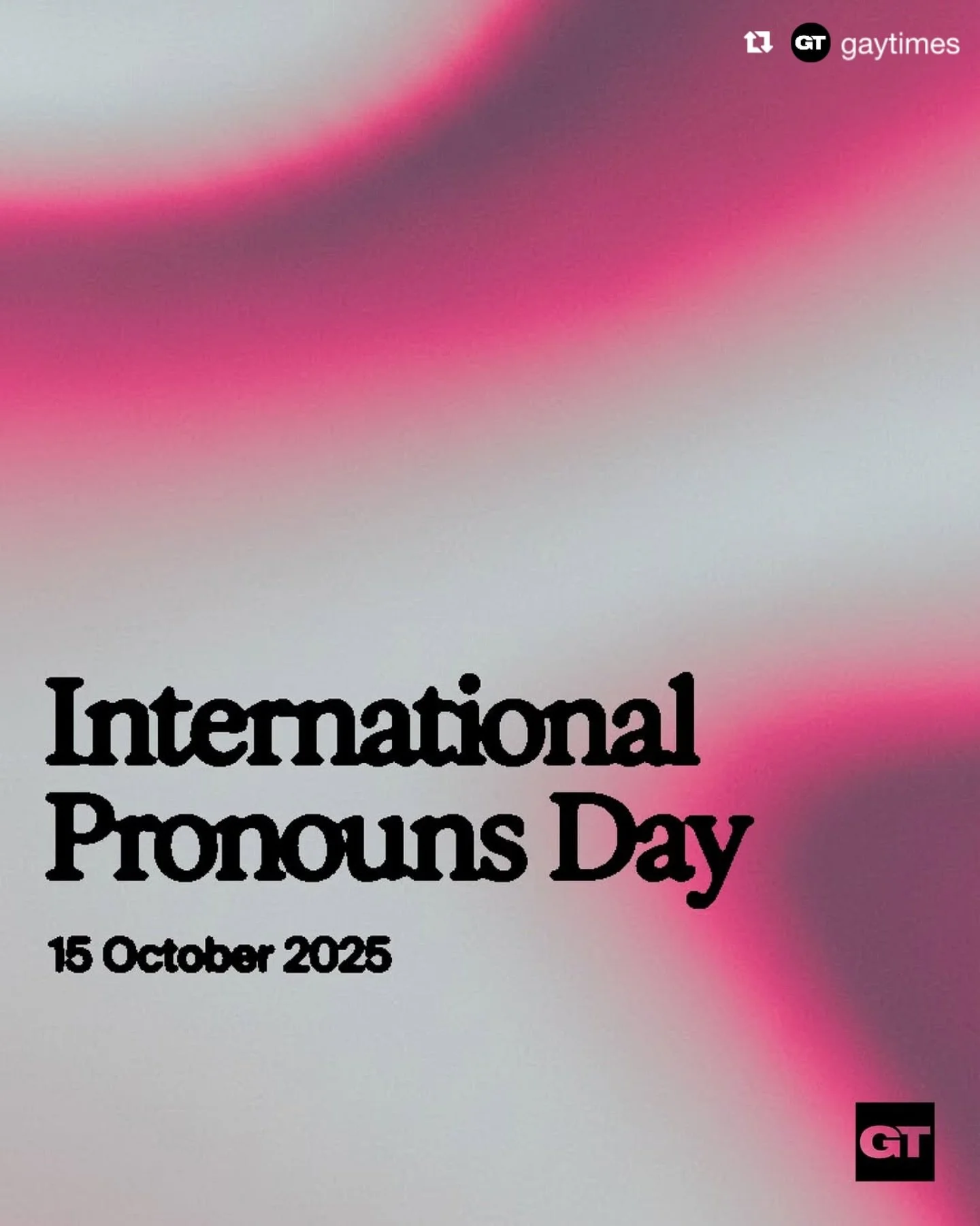 Post from @gaytimes
&bull;
Today marks International Pronouns Day 💛⁠
⁠
Held annually on the third Wednesday of October, this day raises awareness about the importance of respecting and using people&rsquo;s correct pronouns.⁠
⁠
Everyone uses pronouns