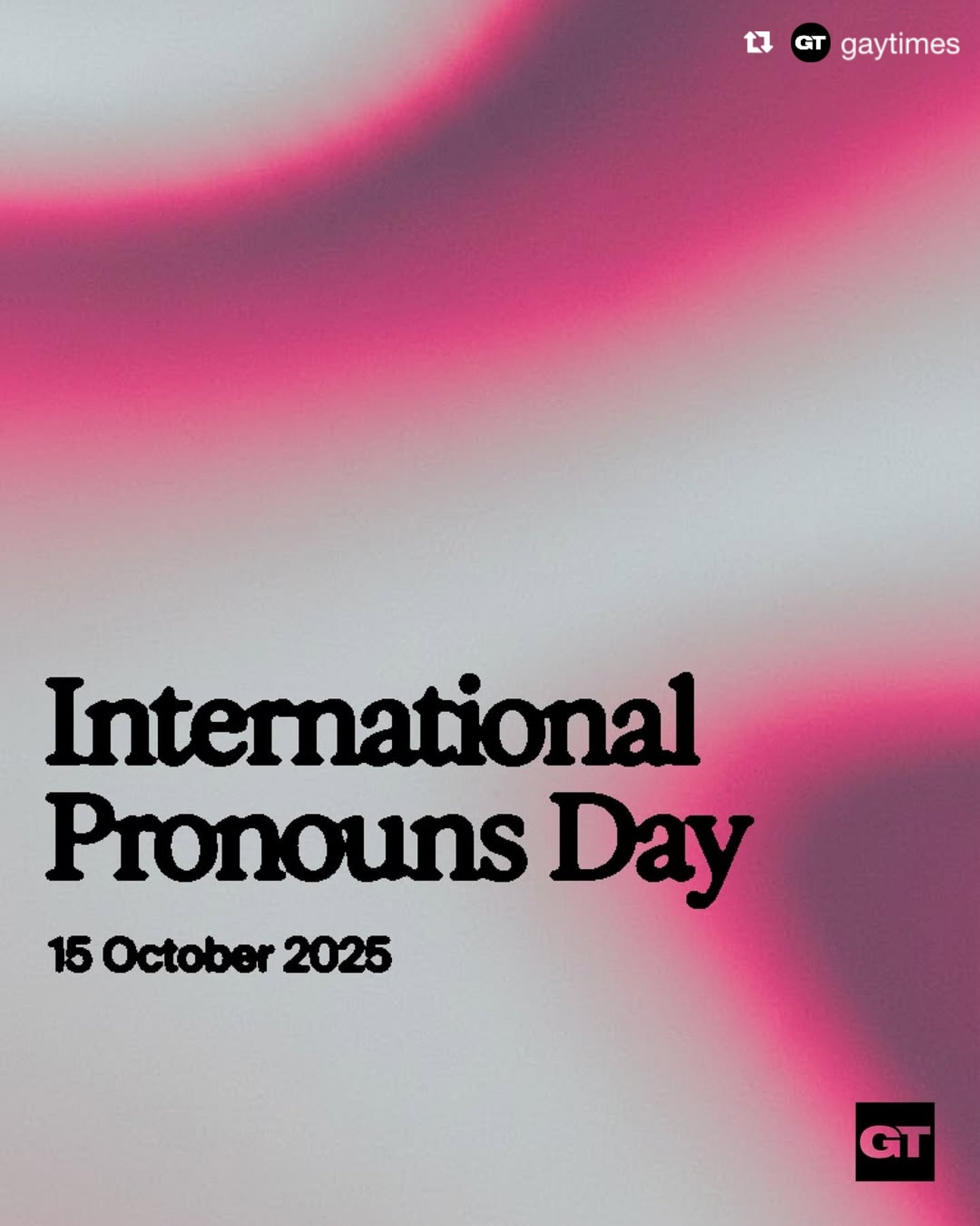 Post from @gaytimes
&bull;
Today marks International Pronouns Day 💛⁠
⁠
Held annually on the third Wednesday of October, this day raises awareness about the importance of respecting and using people&rsquo;s correct pronouns.⁠
⁠
Everyone uses pronouns