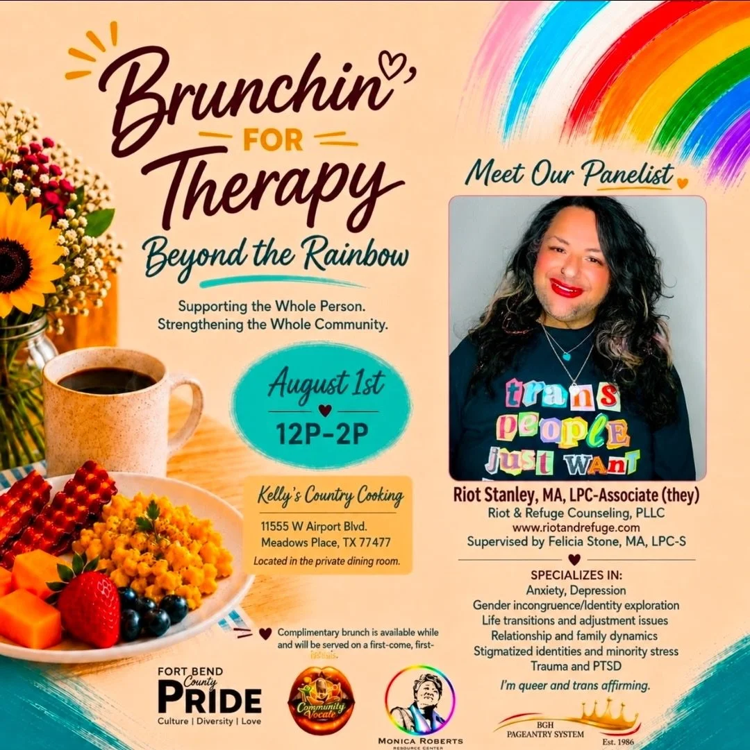I&rsquo;m honored to be a panelist for Brunchin&rsquo; for Therapy: Beyond the Rainbow hosted by Fort Bend County Pride. Join us for an engaging conversation about mental health, healing, and connecting with resources that strengthen our community.

