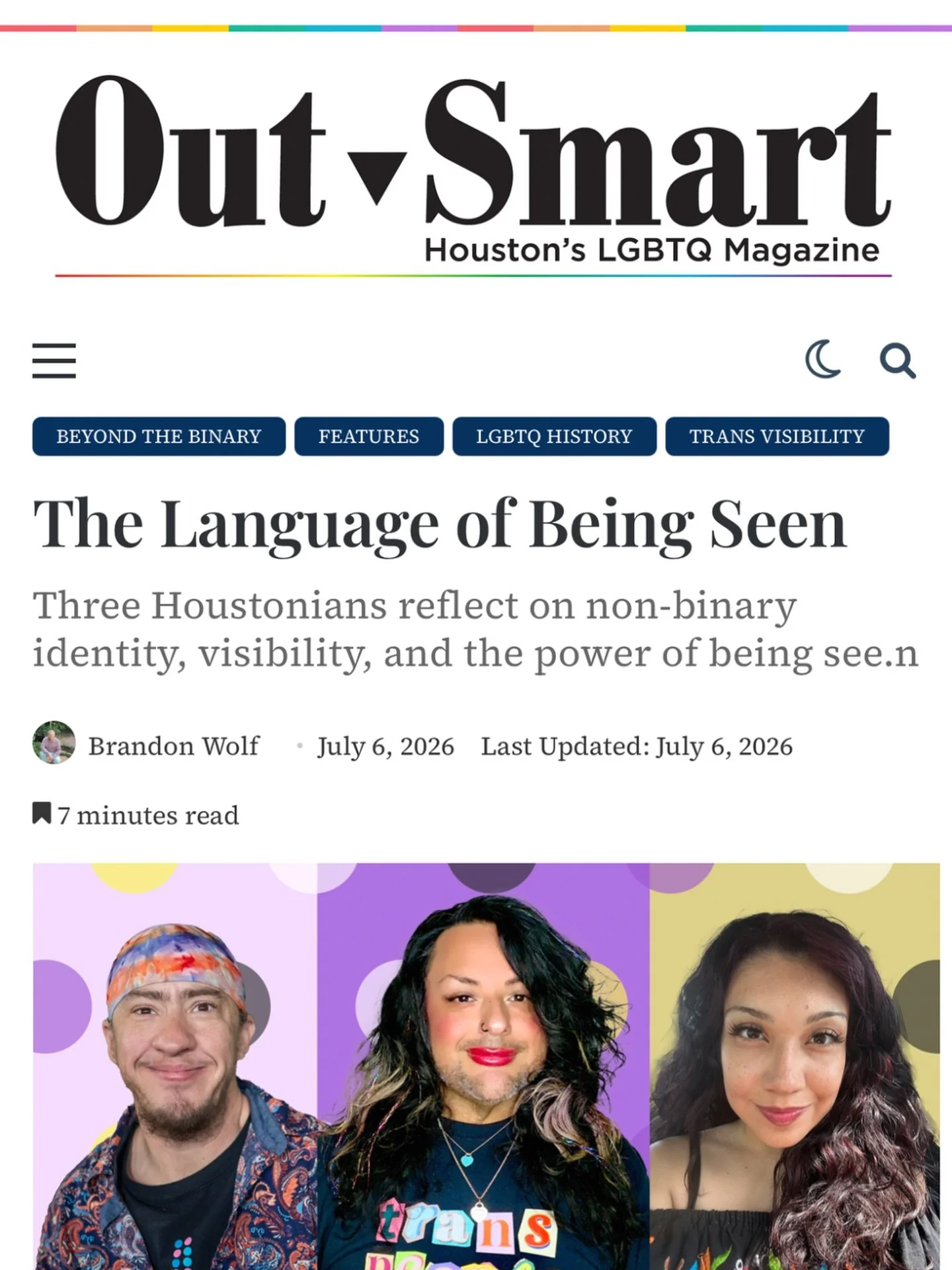 Omg! What an honor to be featured in @outsmartmagazine for simply just existing and being myself. To read full article visit link in bio.