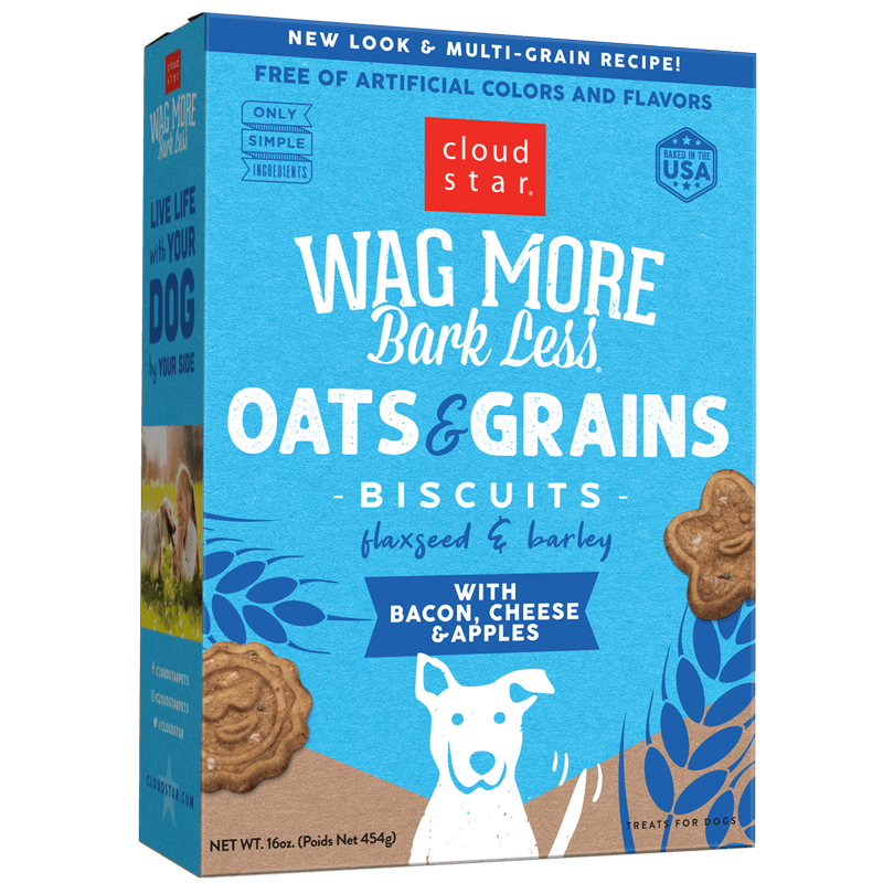 Cloud Star Wag More Bark Less Oats & Grains Biscuits - Bacon, Cheese and Apples || 14oz Box