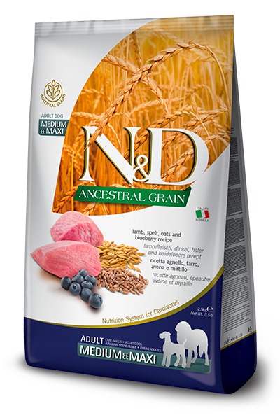 Farmina N&D Ancestral Grain Dog Adult MEDIUM & MAXI || Lamb & Blueberry 26.4lb