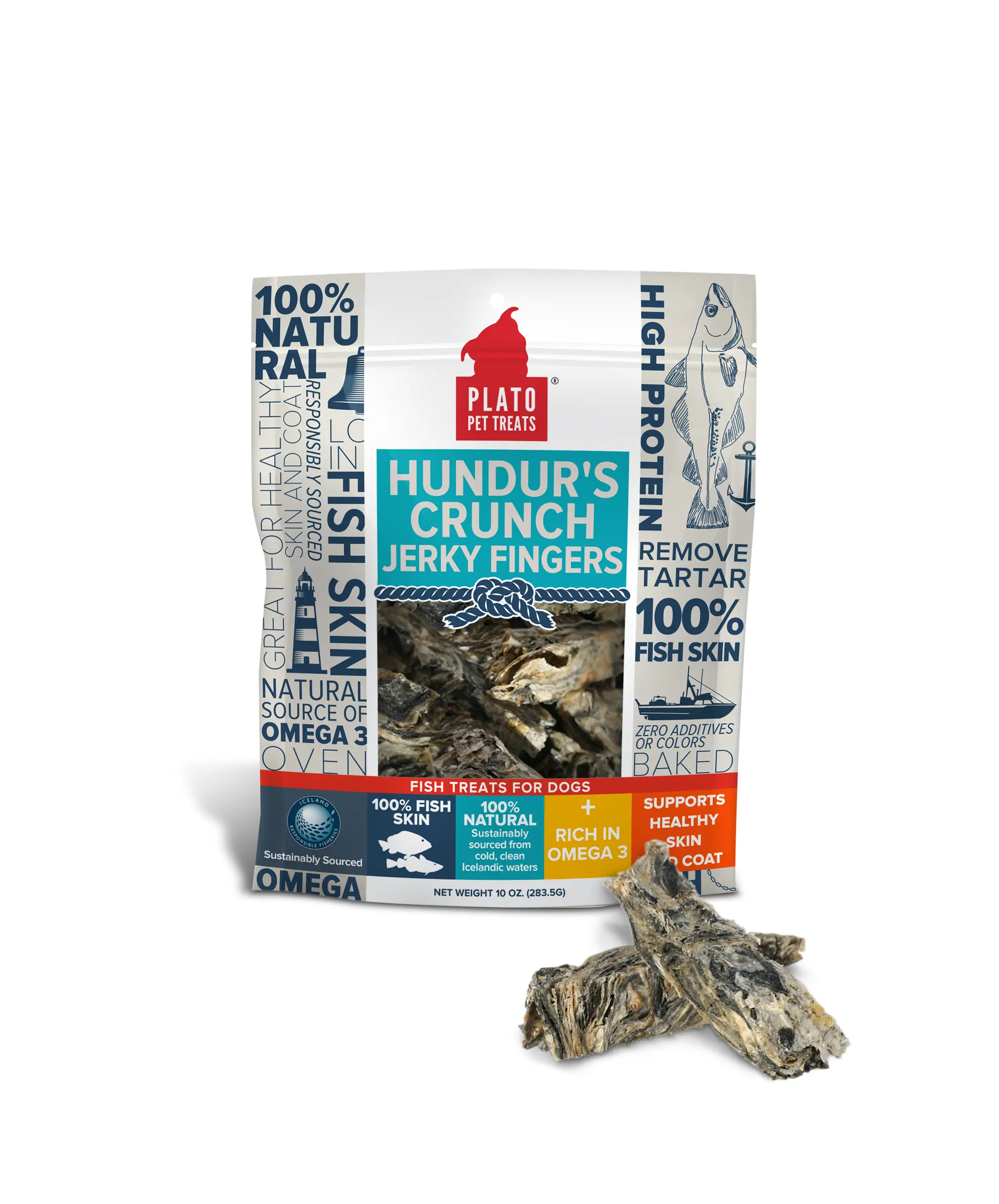 Plato Pet Treats Hundur's Crunch Icelandic Fish Jerky Fingers