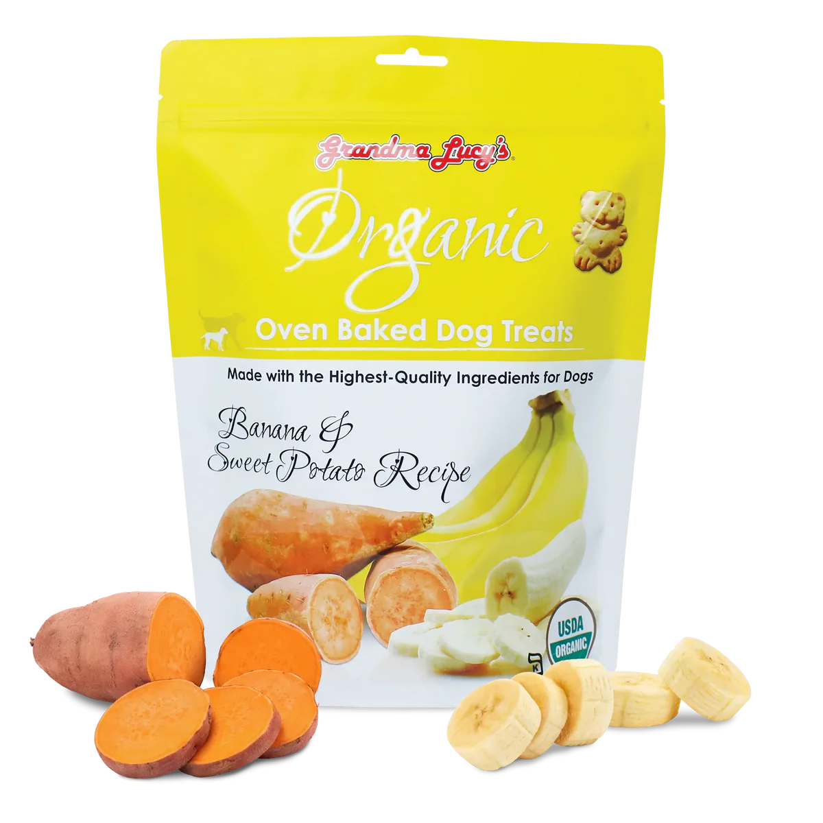 Grandma Lucy's Organic Oven Baked Dog Treat Banana &amp; Sweet Potato 14 oz Bag