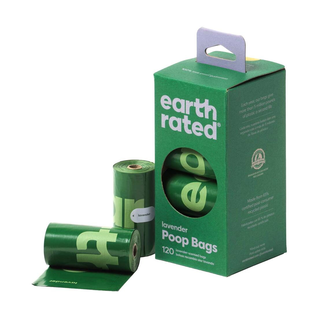 Earth Rated || Lavender Scented Poop Bags w/Handles (8 Rolls of 120 Bags)