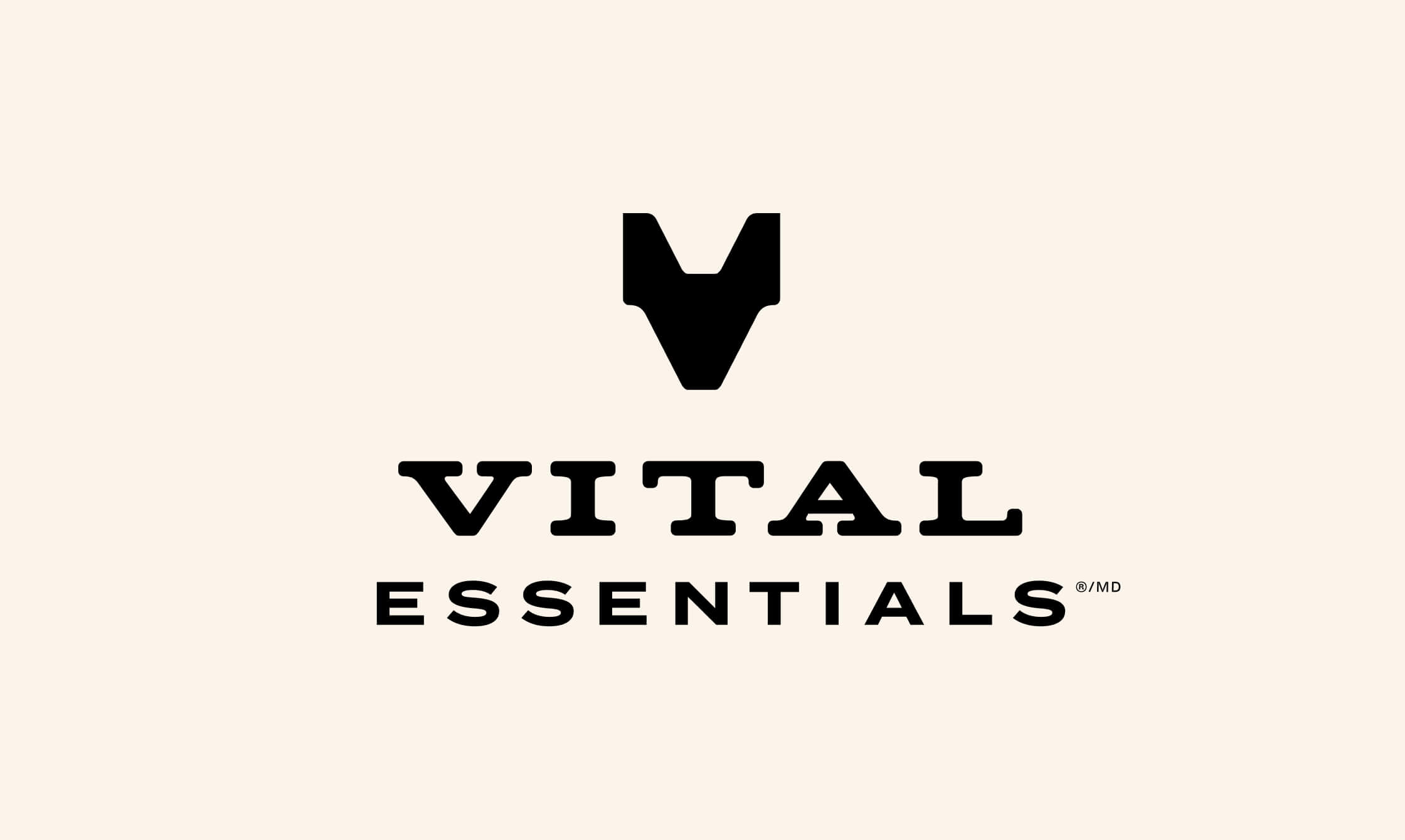 VITAL ESSENTIALS logo with text in black on a light background.