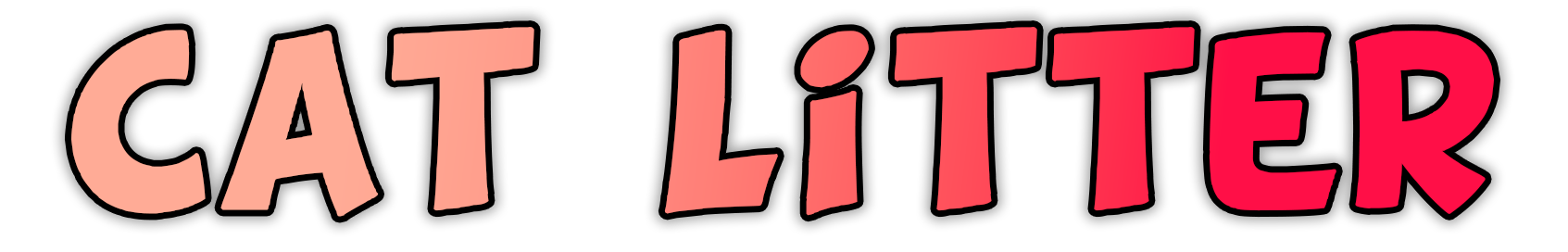 Text that reads 'Cat Litter' with a gradient coloring from light pink to red, set against a black background.