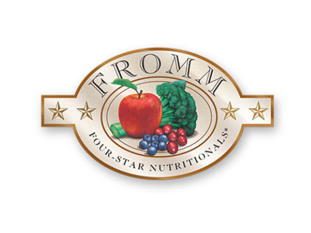 Fromm Four-Star Nutritionals logo with an apple, broccoli, and assorted berries.