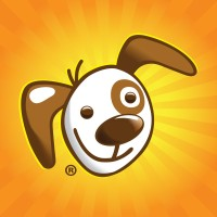 Cartoon illustration of a dog's head with a bright yellow sunburst background.