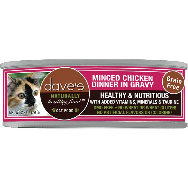 Dave's Natural Cat Foods || Grain Free Minced Chicken Dinner in Gravy Formula 3oz