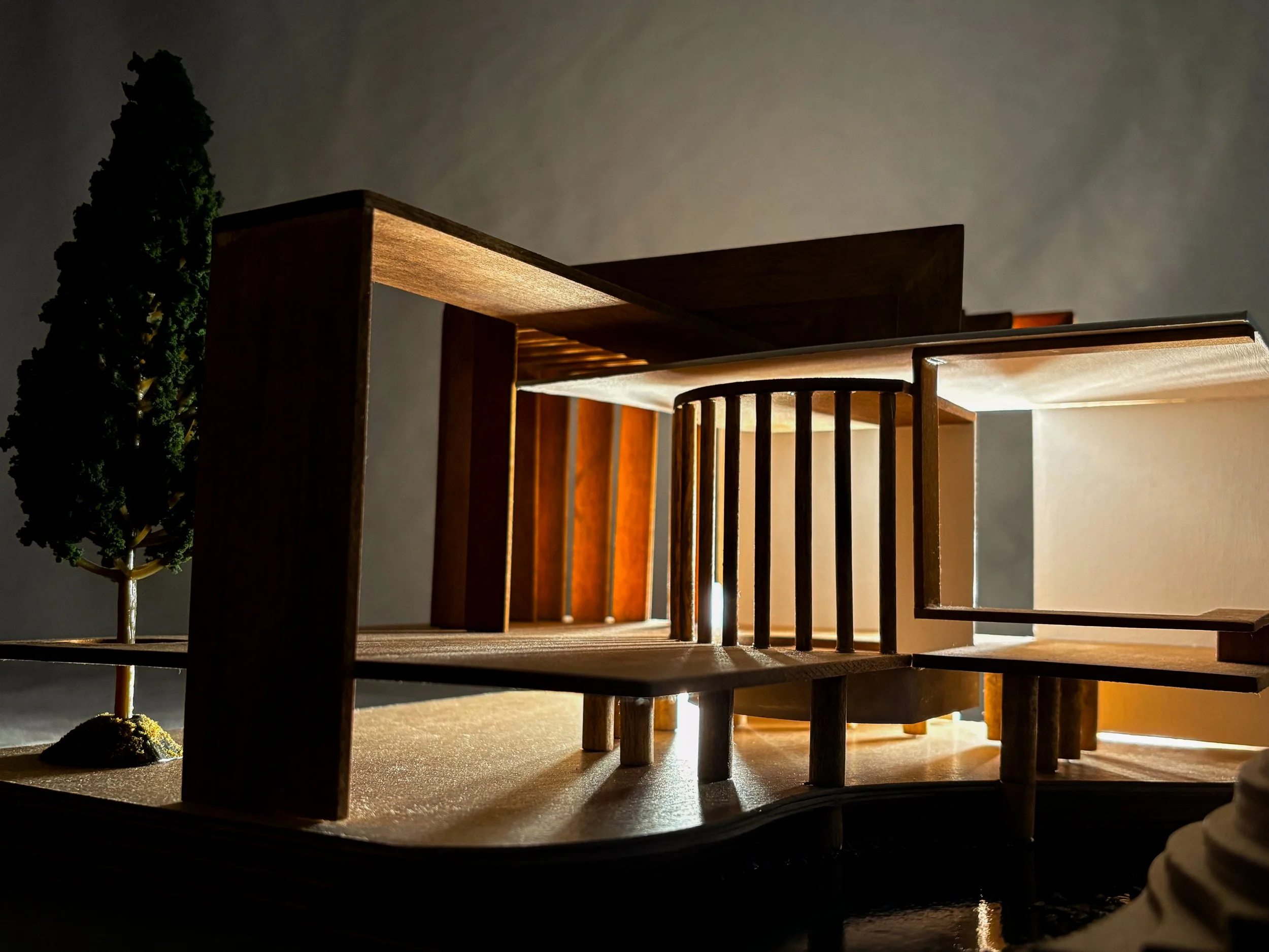 Open Air Pavillion Final Model - Basswood, Chipboard, and Resin (scale 1/4" = 1')