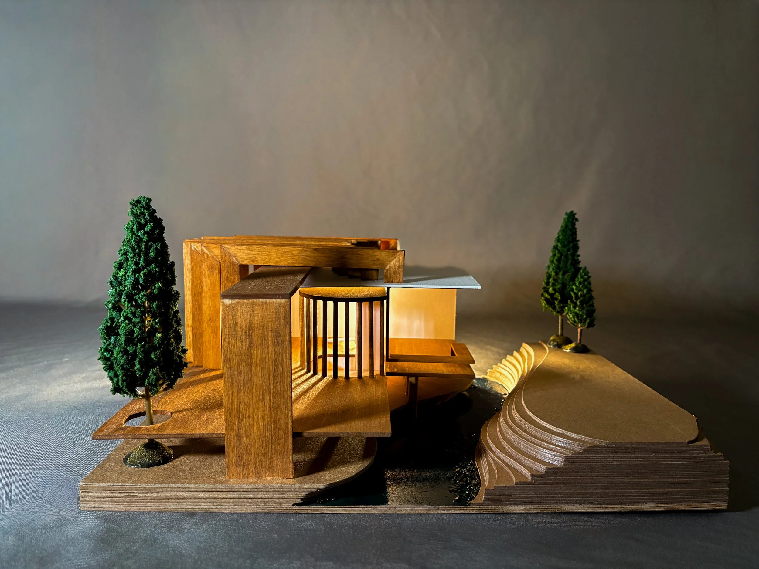 Open Air Pavillion Final Model - Basswood, Chipboard, and Resin (scale 1/4" = 1')