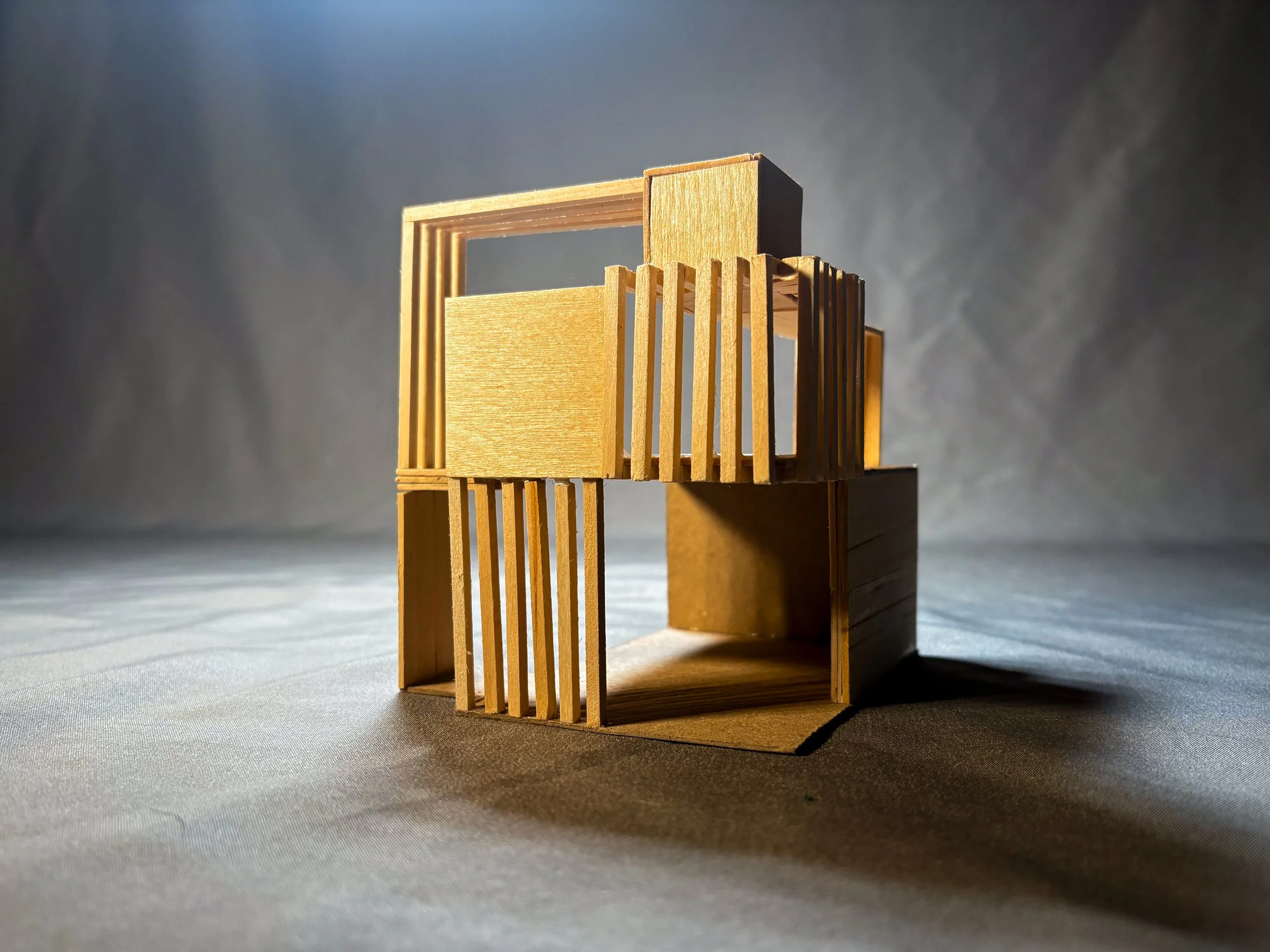 Open Air Pavillion Working Model 2 - Basswood and Chipboard (scale 1/8" = 1')