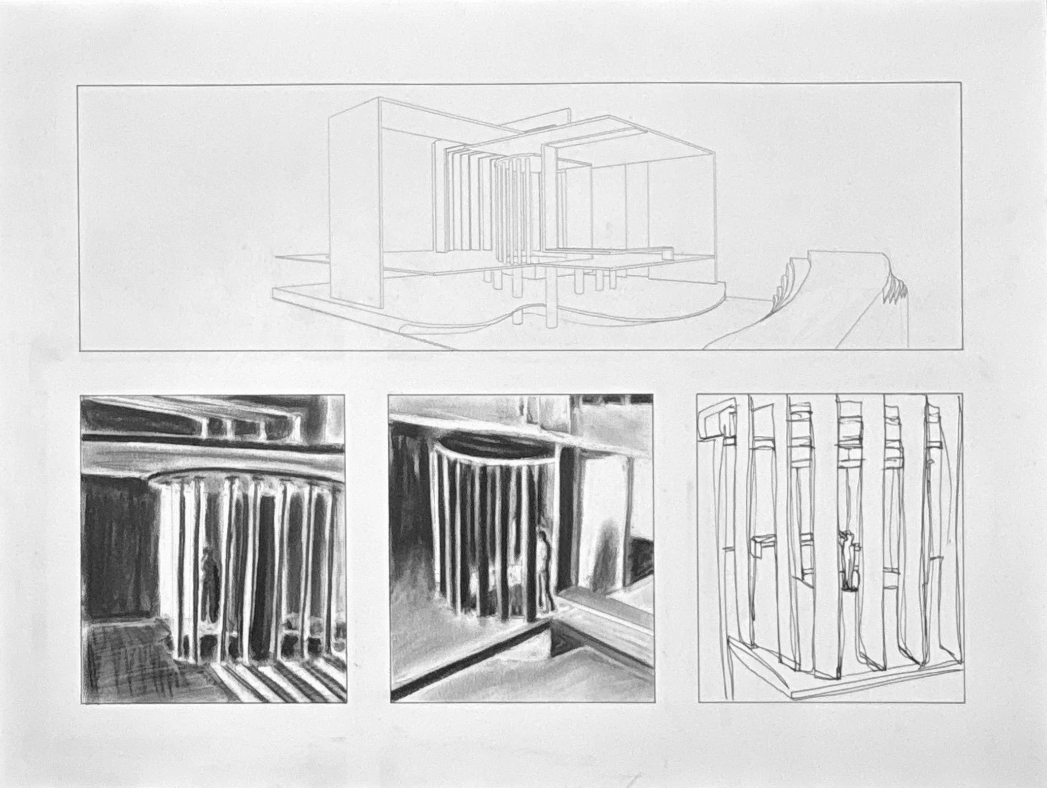 Open Air Pavillion Experiential Drawings - Graphite, Charcoal, Ink 18x24