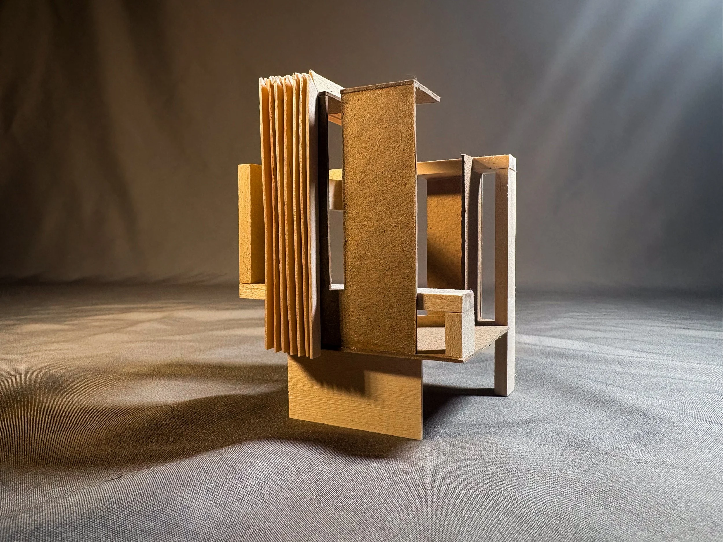 Open Air Pavillion Working Model 4 - Basswood and Chipboard (scale 1/8" = 1')