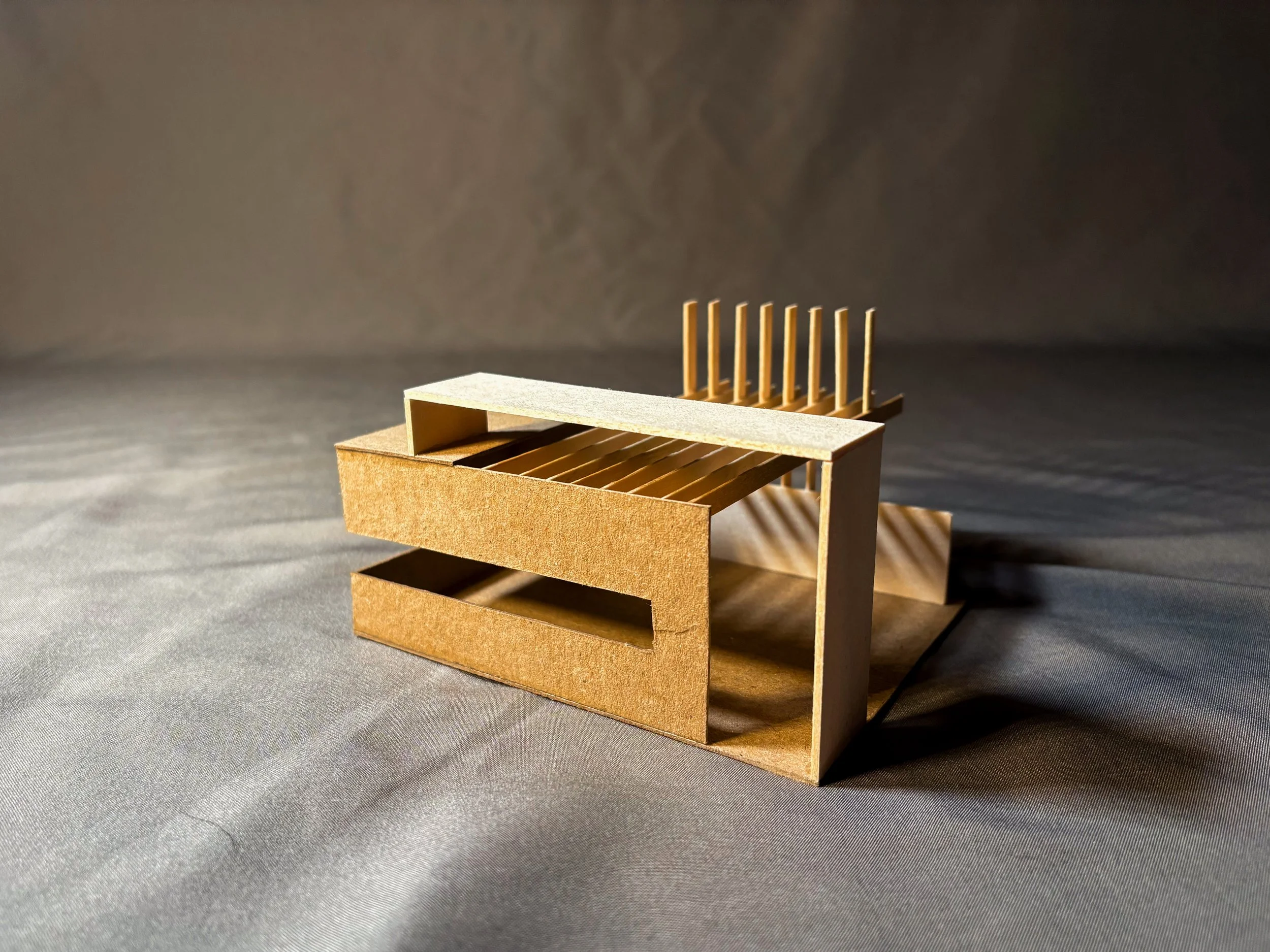 Open Air Pavillion Working Model 3 - Basswood and Chipboard (scale 1/8" = 1')