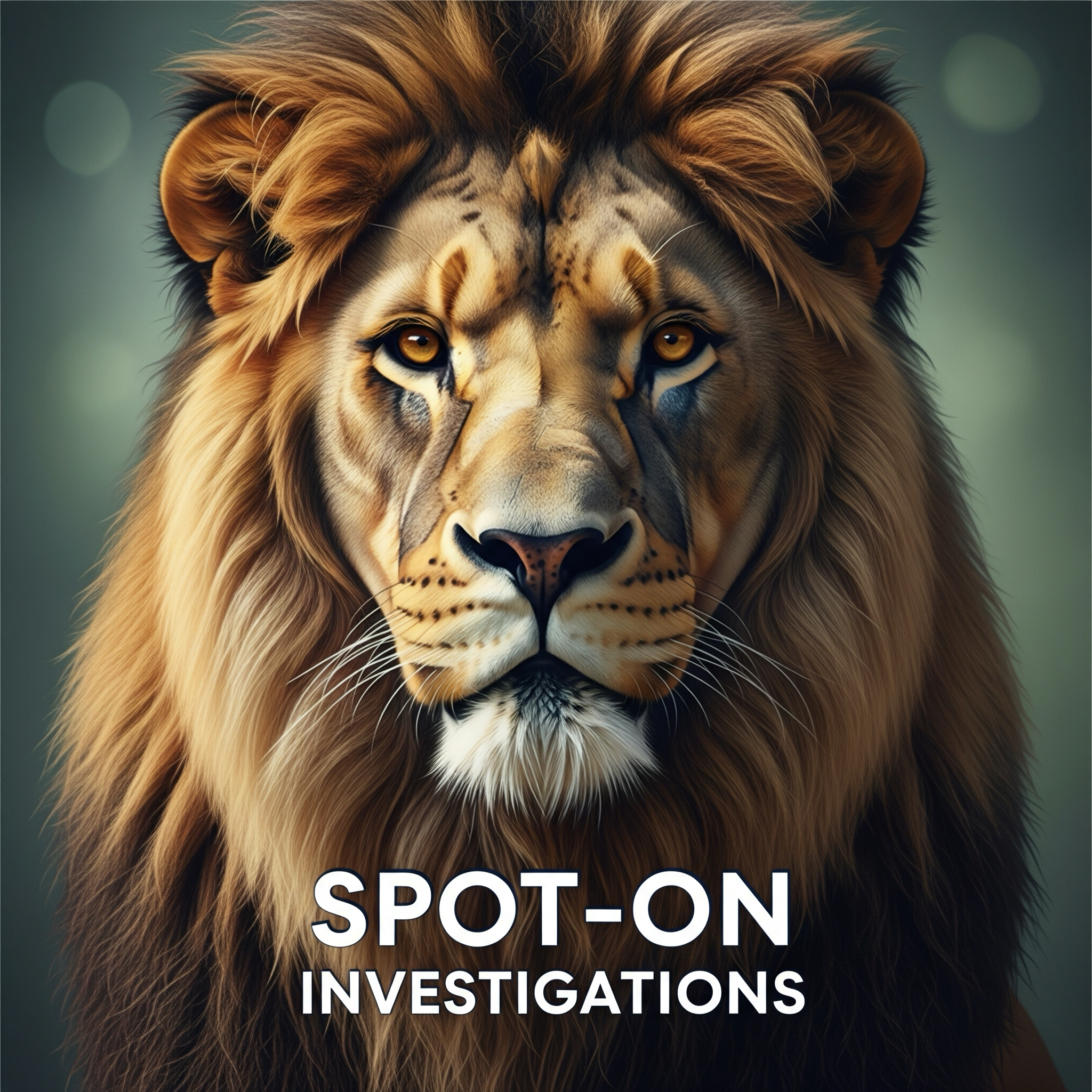 A close-up image of a fierce-looking lion with a detailed mane, with the text 'SPOT-ON INVESTIGATIONS' at the bottom.