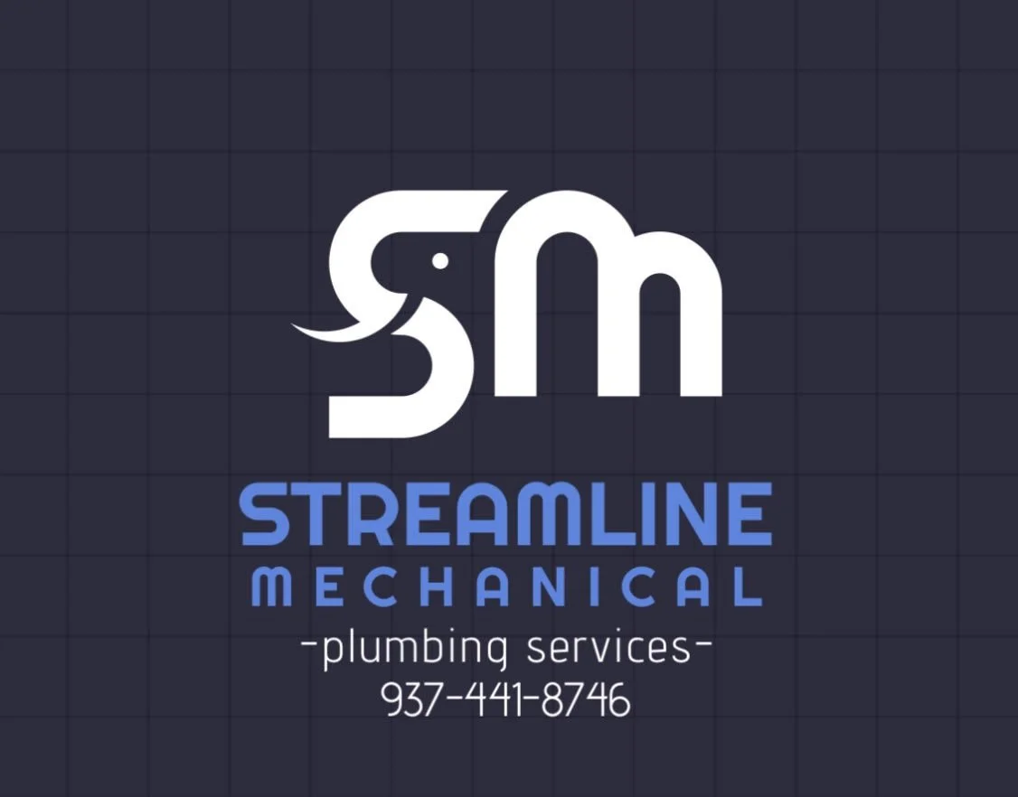 Business card for Streamline Mechanical Plumbing Services featuring a logo with an elephant head and contact information.