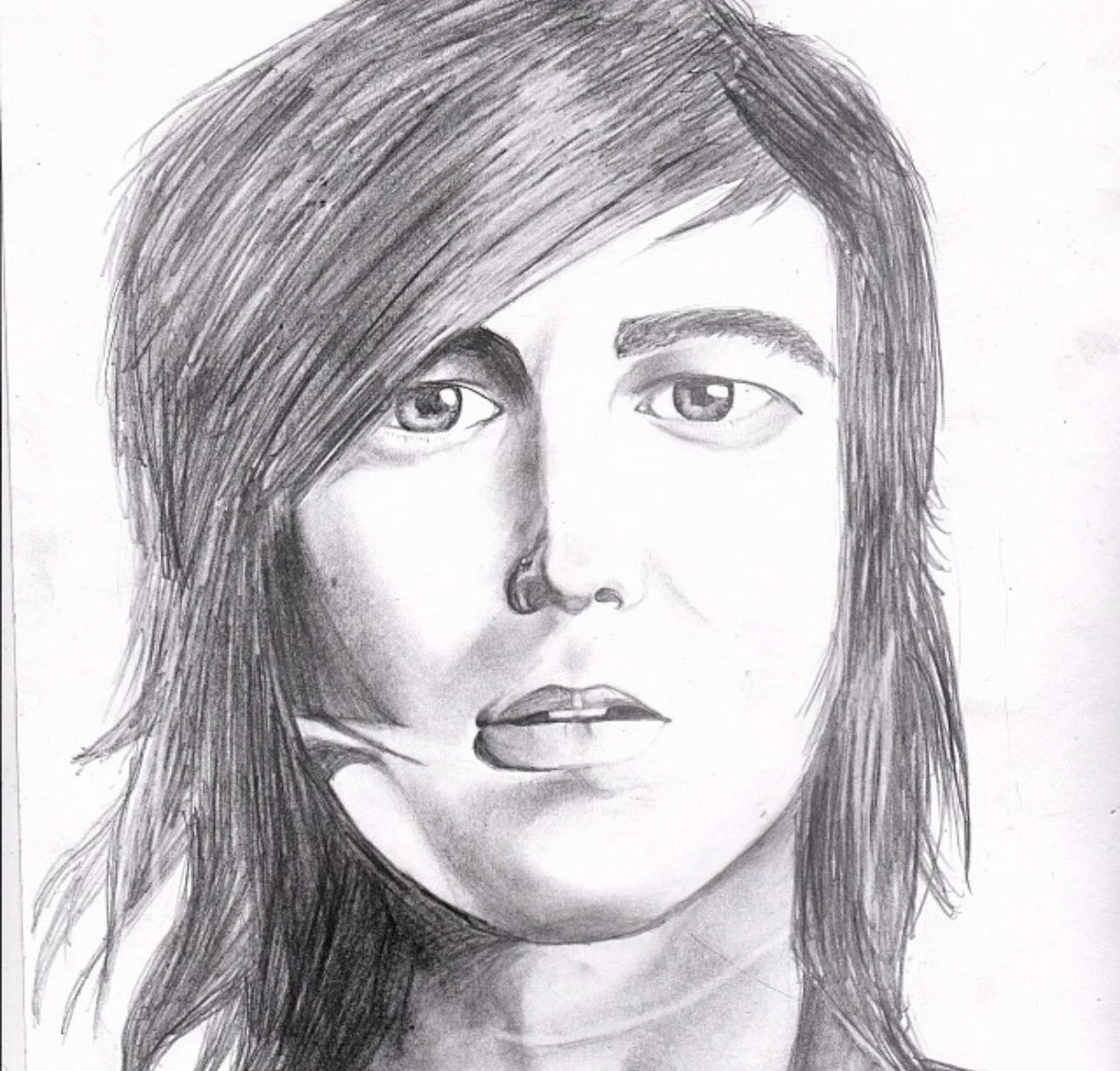 Realistic pencil drawing portrait of lead singer of Sleeping With Sirens Kellin Quinn drawn by 12 year old Eva Luna Ortiz in 2012