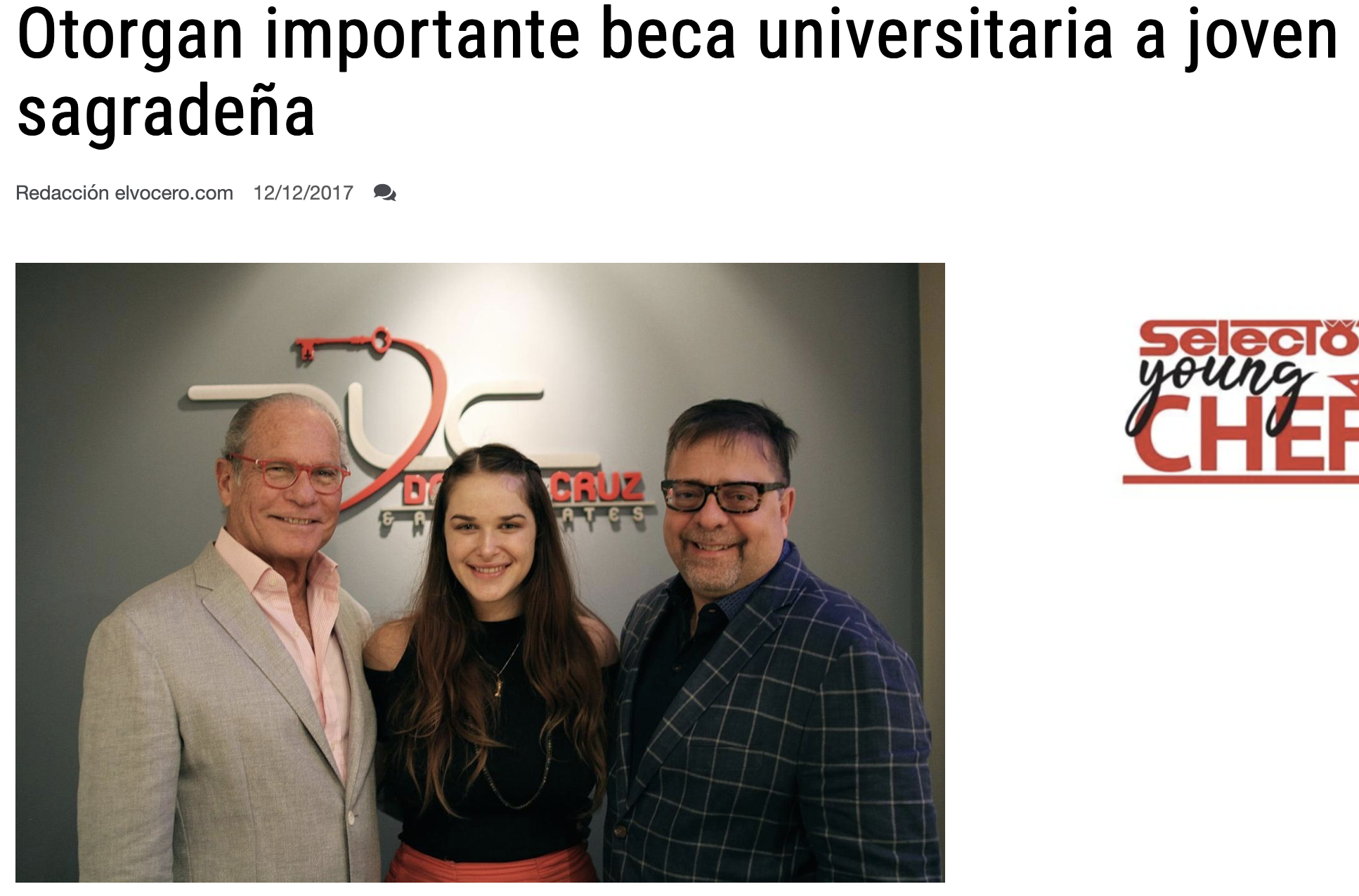 Eva Luna Ortiz posing with de La Cruz & Associates for her full university scholarship.