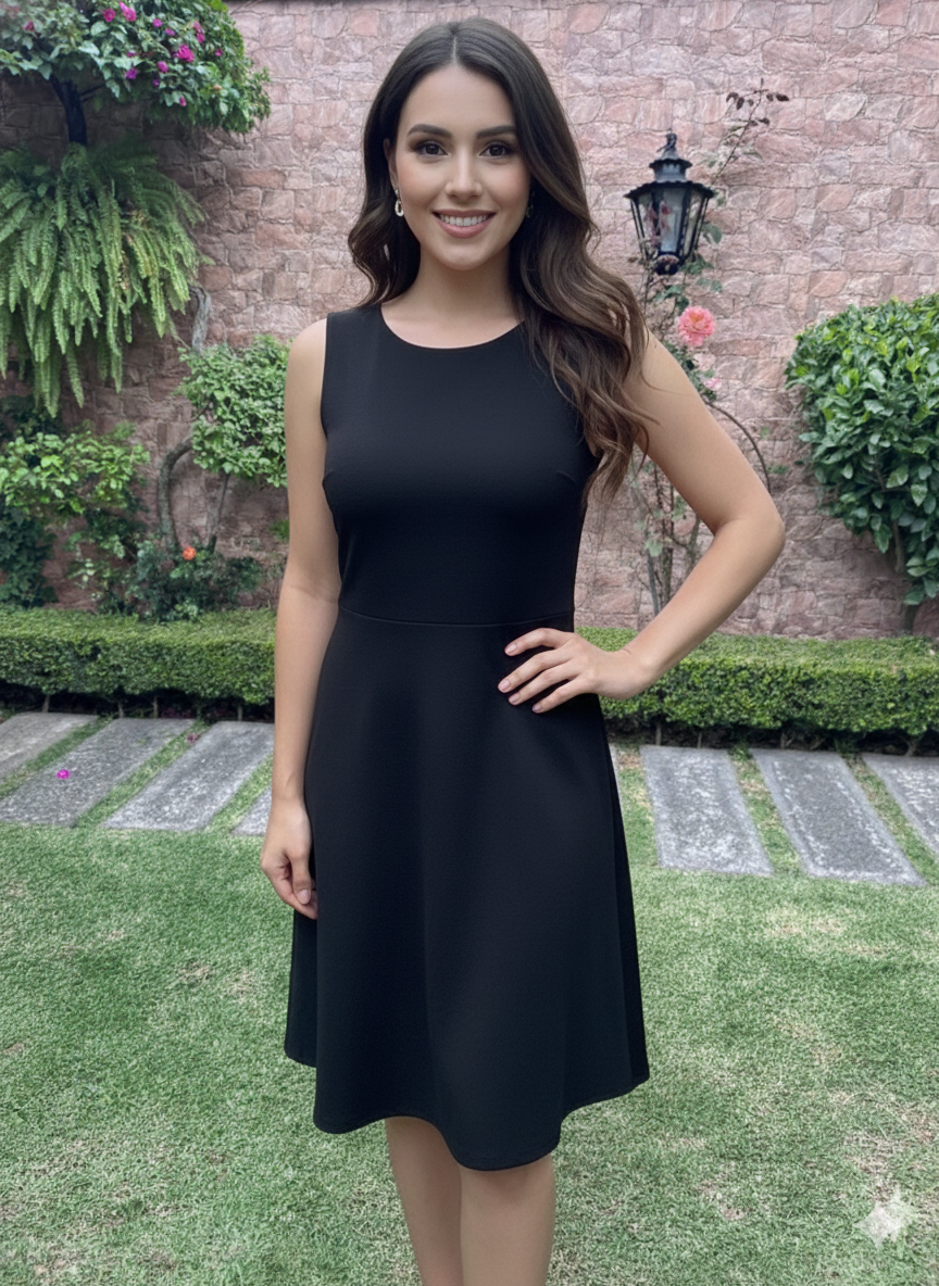 Banana Republic - Talla M - Vestido Negro Sin Mangas Texturizado Corte A