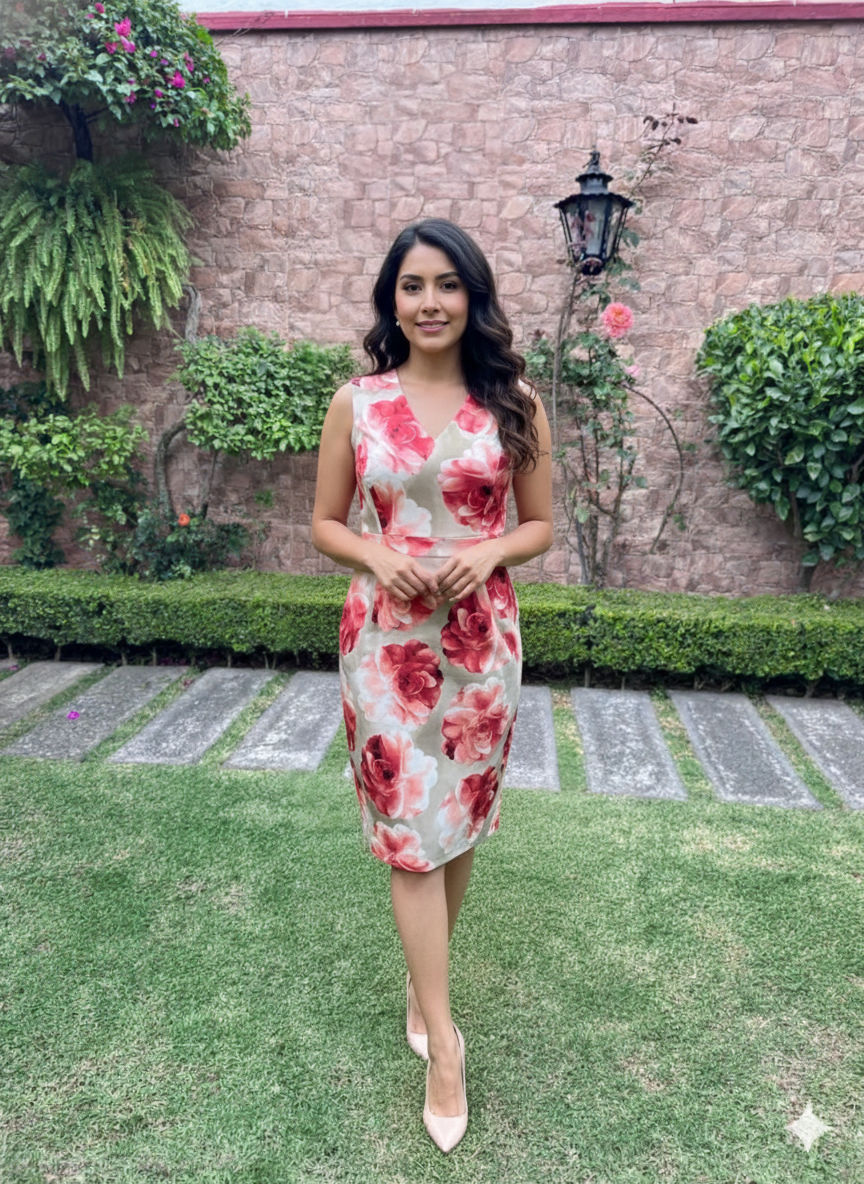 Calvin Klein Floral TALLA 6 Vestido Corte Vaina Elegante