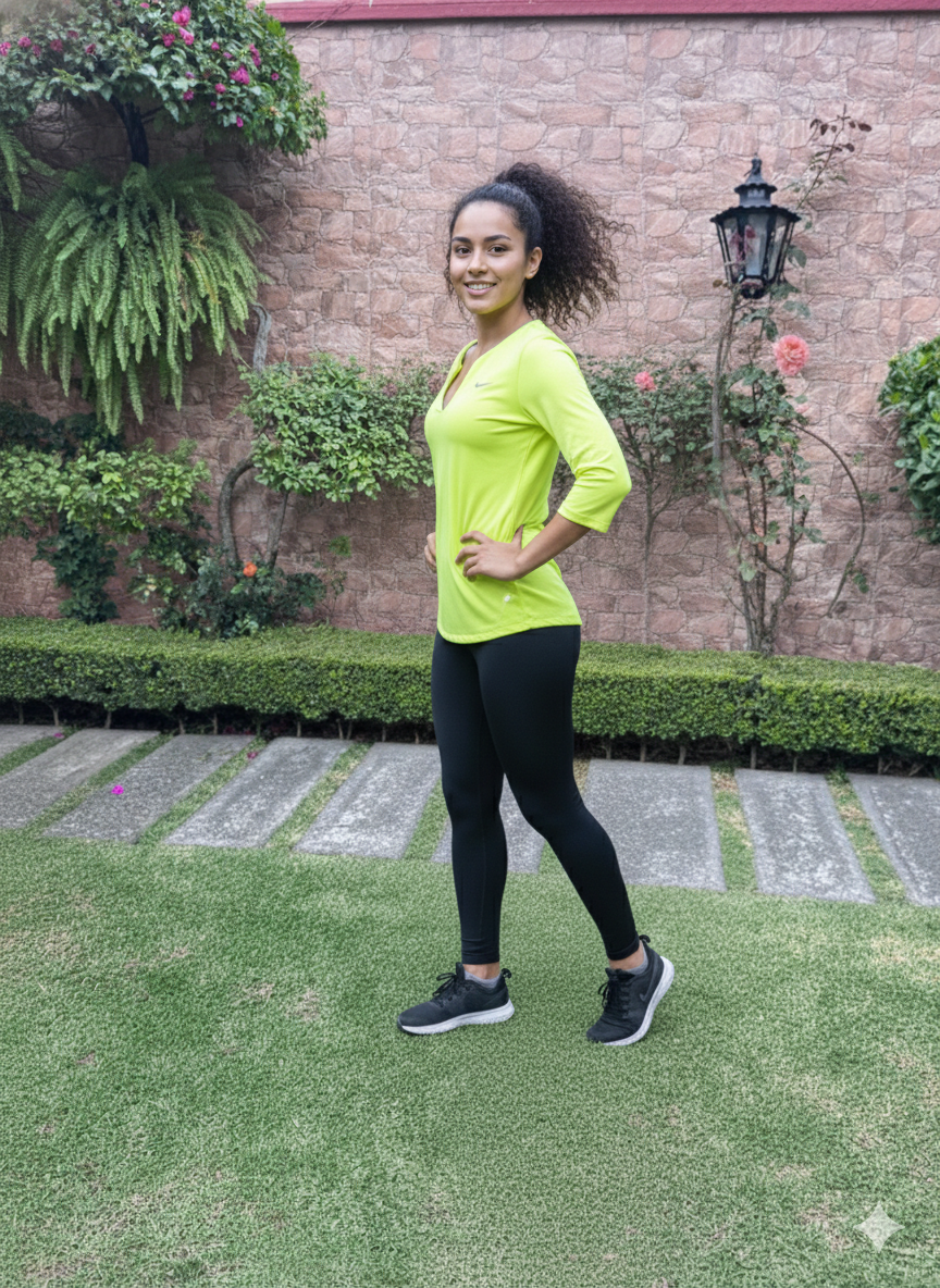 Nike Dri-FIT Talla M - Playera Deportiva Verde Neón de Manga 3/4 y Cuello en V Profundo