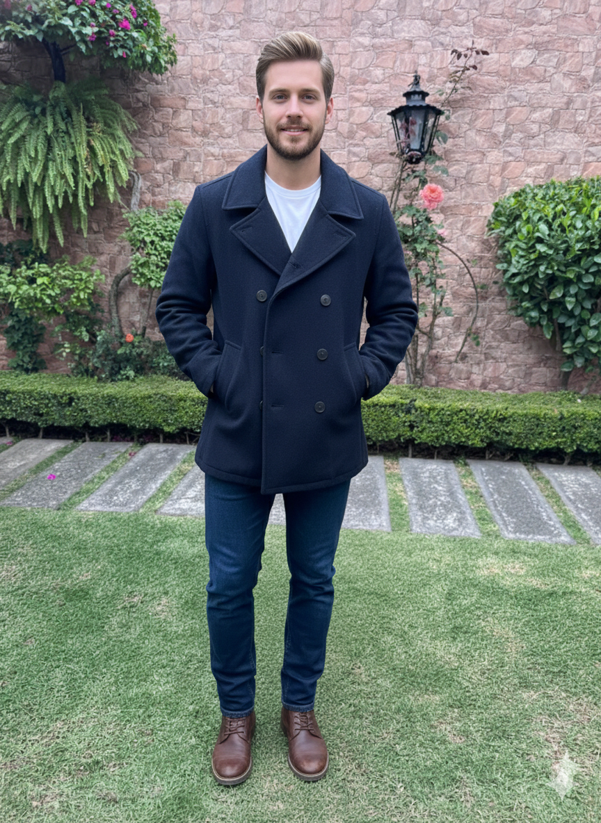 GAP / Talla L / Abrigo tipo Peacoat de Lana en Azul Marino con Forro Acolchado