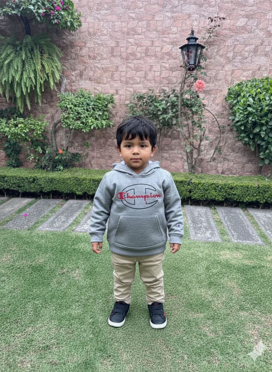 Champion TALLA 6-7 Sudadera con Capucha Gris Oxford Estilo Deportivo