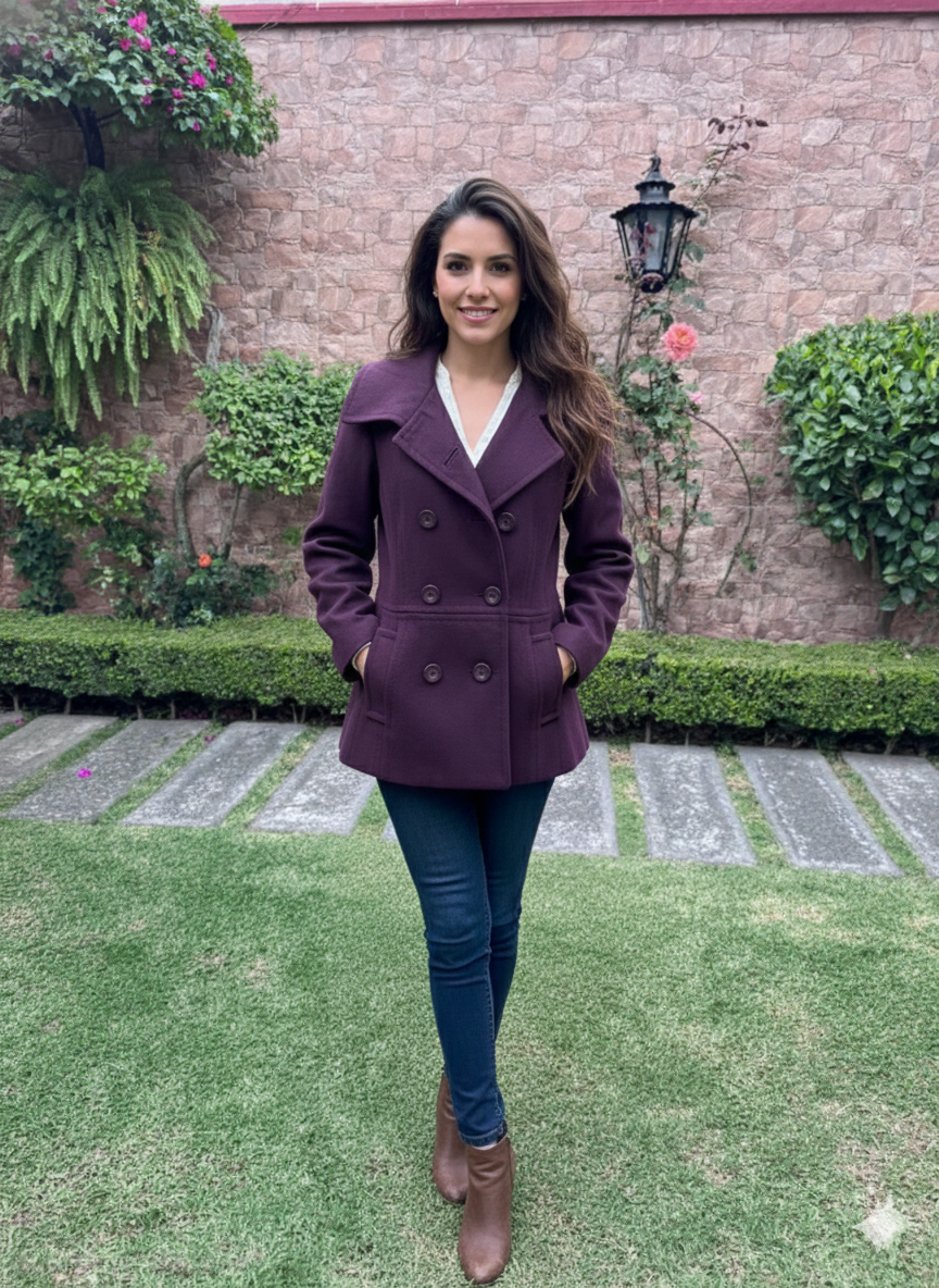 Nine West TALLA 8 Abrigo Corto Estilo Peacoat Color Púrpura Profundo