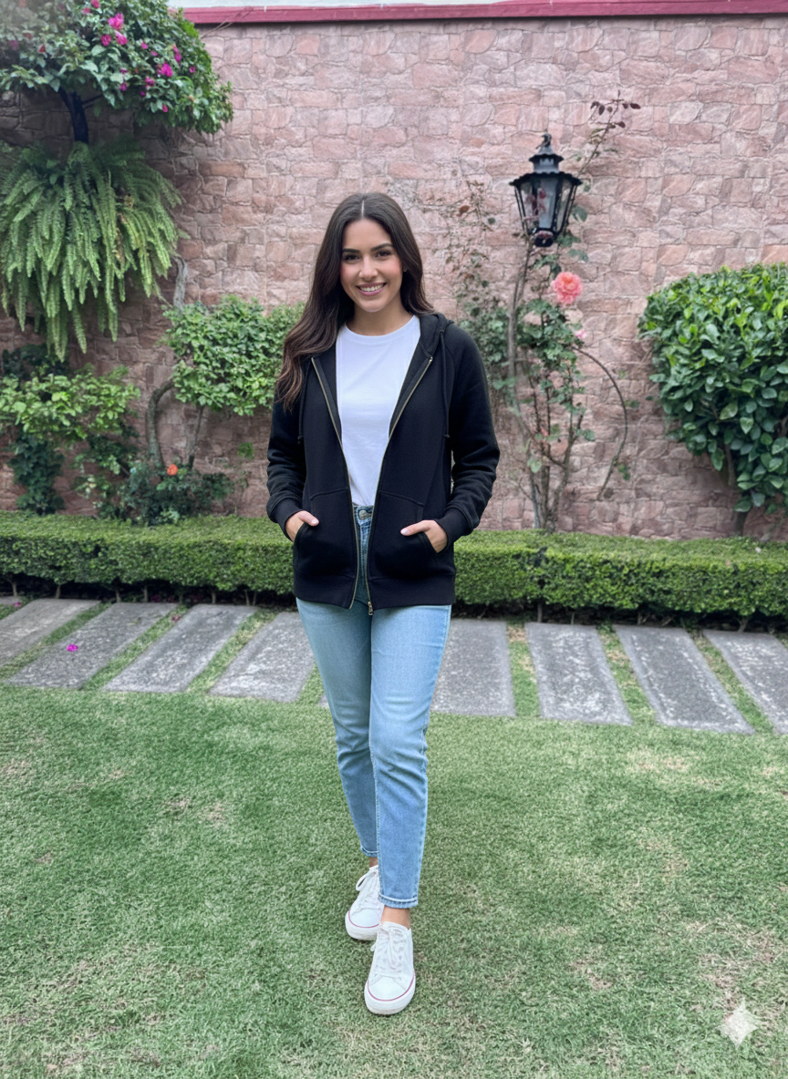 ADIDAS - Talla S - Sudadera con Capucha y Cierre Frontal en Color Negro