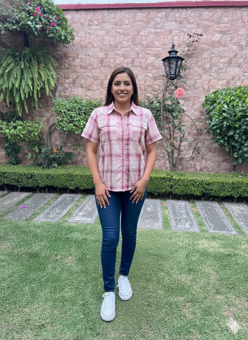 Eddi Bauer TALLA G Blusa a cuadros rosa