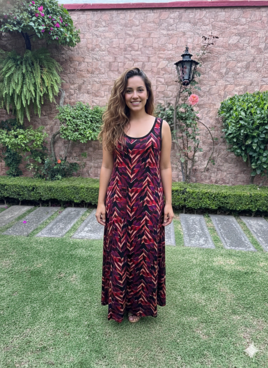 Calvin Klein TALLA L Vestido Maxi Estampado Geométrico Multicolor