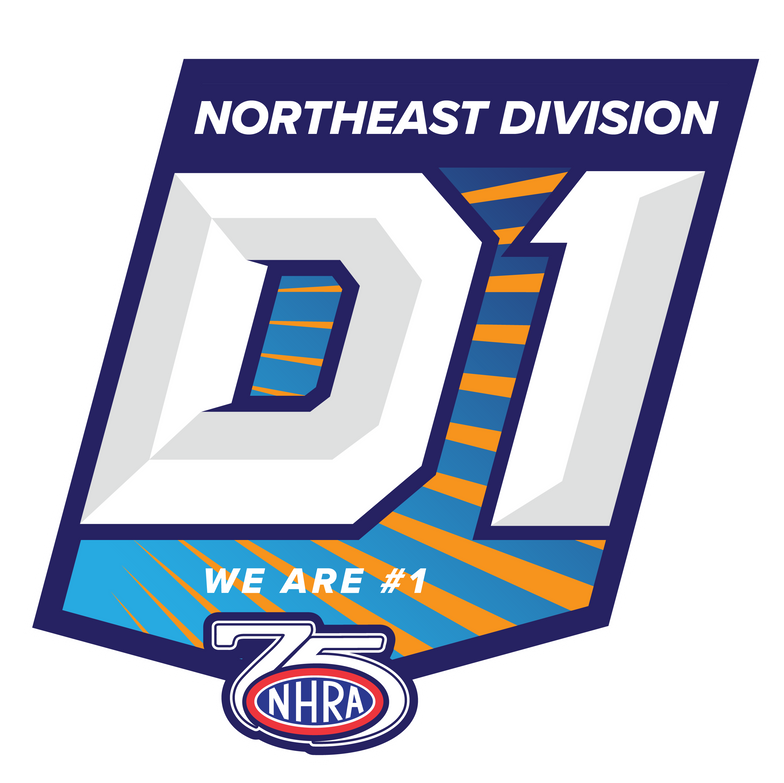 Logo for Northeast Division D1 of NHRA with the slogan "We Are #1" and the number 75.