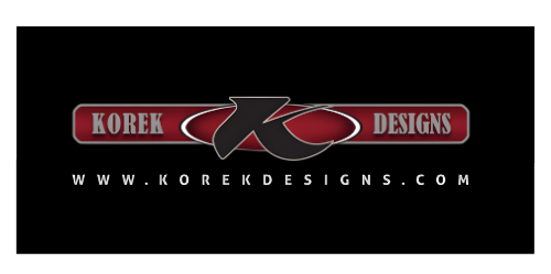 Logo for Korek Designs with the website www.korekdesigns.com on a black background.