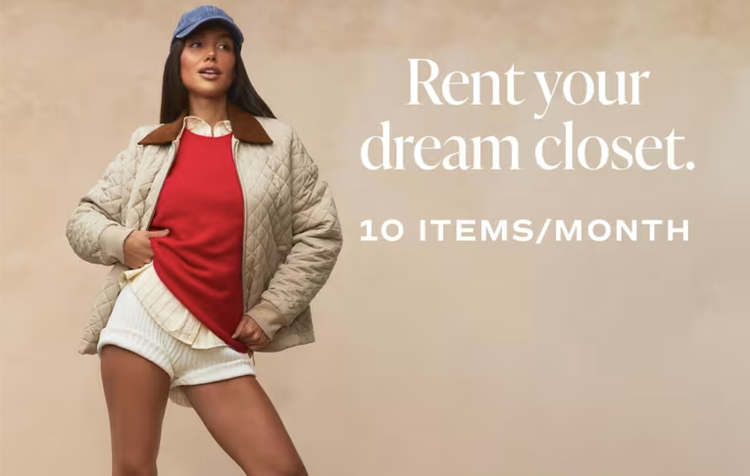 Ad from fashionpass, women with :rent your dream closet" written next to her