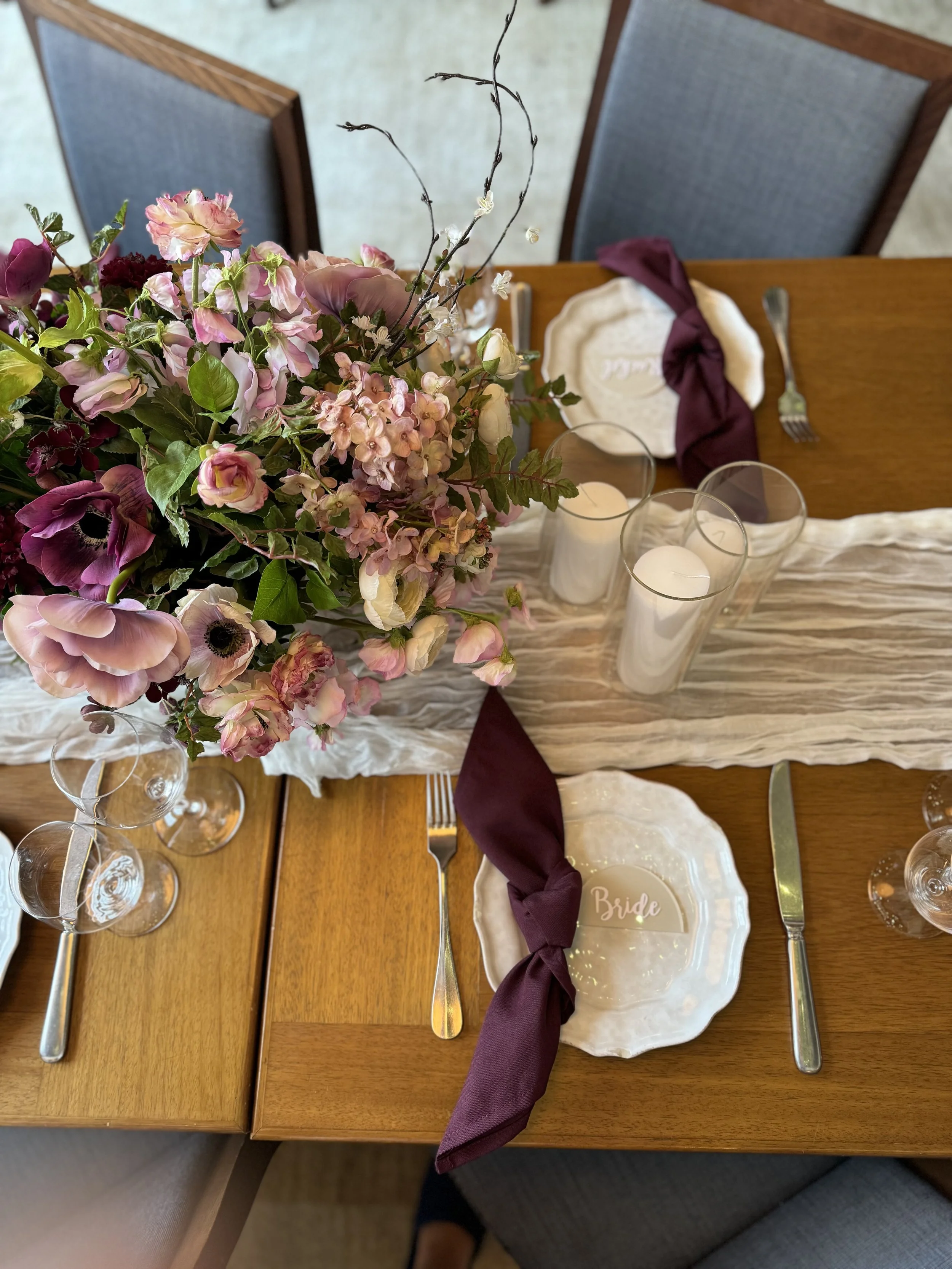 Shinola hotel detroit, San Morello, detroit, metro Detroit, flowers, wedding flowers, tablescape, purple decor, event planning, wedding coordinator,