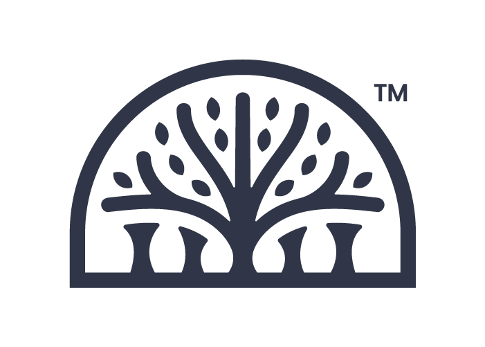 Logo with a stylized tree inside a semi-circle and a small trademark symbol in the upper right